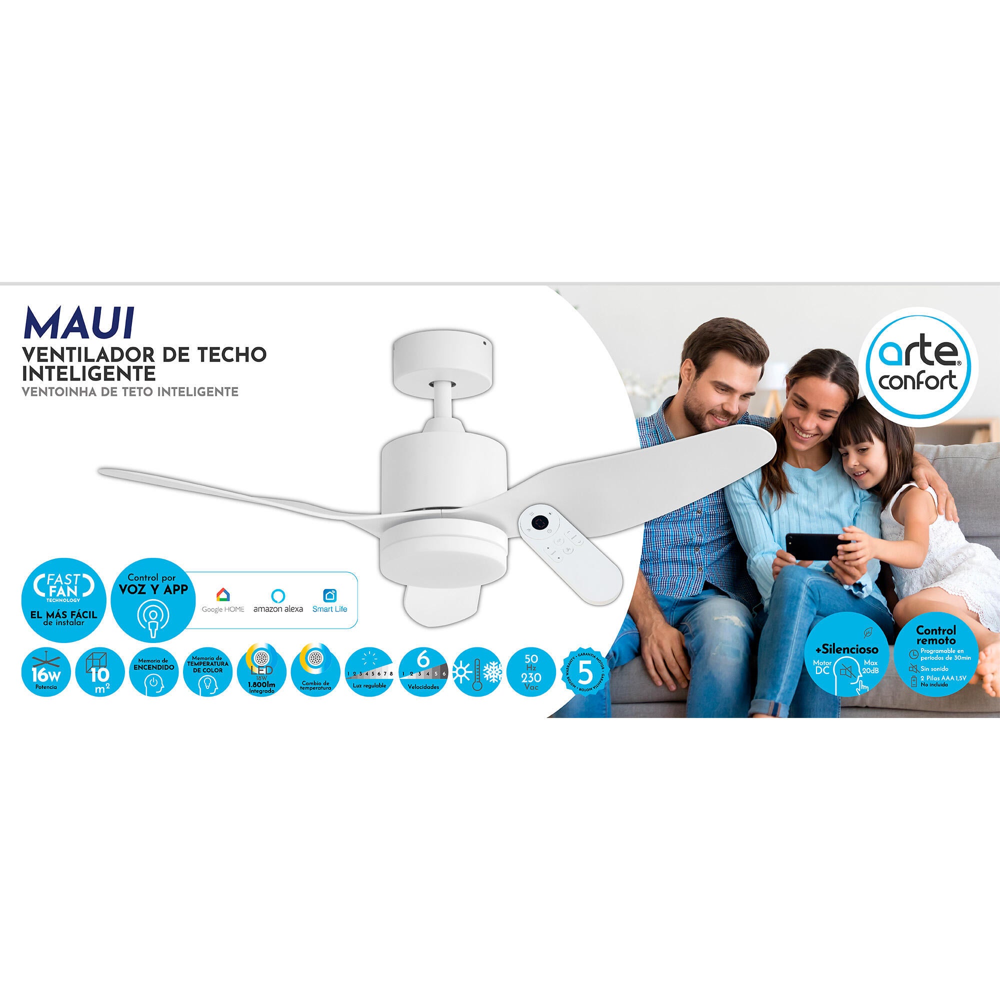Ventilador de techo con luz silencioso DC Arte Confort Maui blanco 106 cm - 8