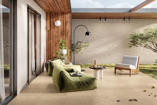Dalle Carrelage extérieur effet pierre l.60 x L.60 cm - Travertino Sand
