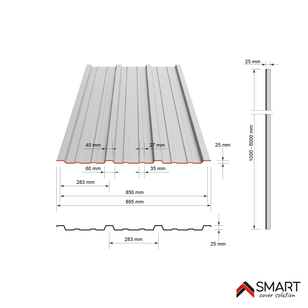 Plaque de couverture, nervuré , gris, l.89 x L.200 cm, H.25 mm, Ep.0.5 mm - 2