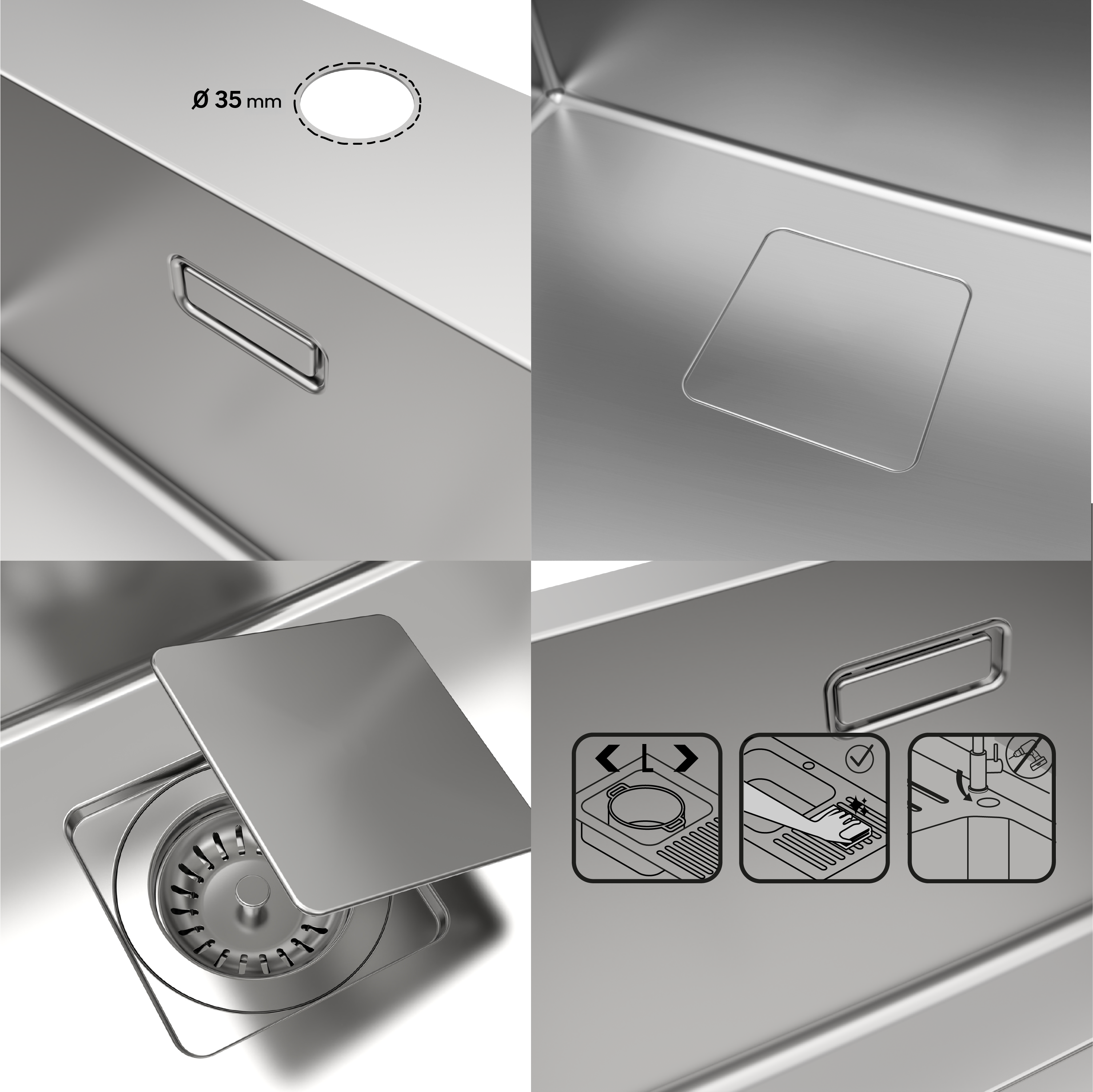 Lava-louça 1 cuba sem escorredor 45 x 51.5 x 20 cm prateado aço inoxidável Delinia Loft - 4