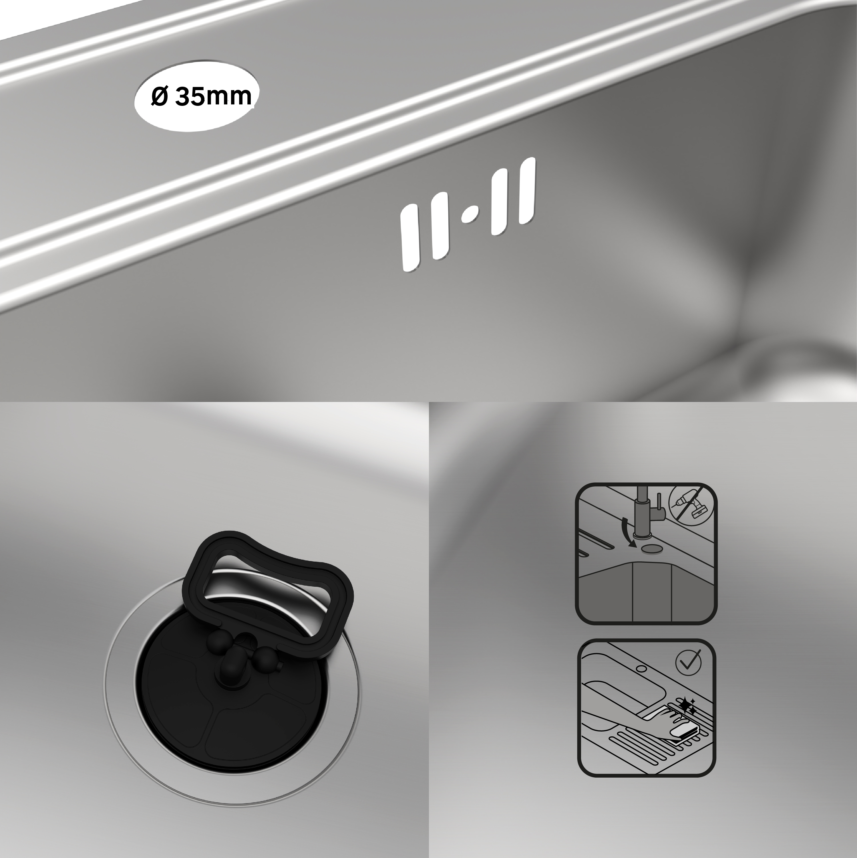 Lavello sopratop 1 vasca in inox argento DELINIA Eleki con tagliere L 56 x L 48 cm - 6