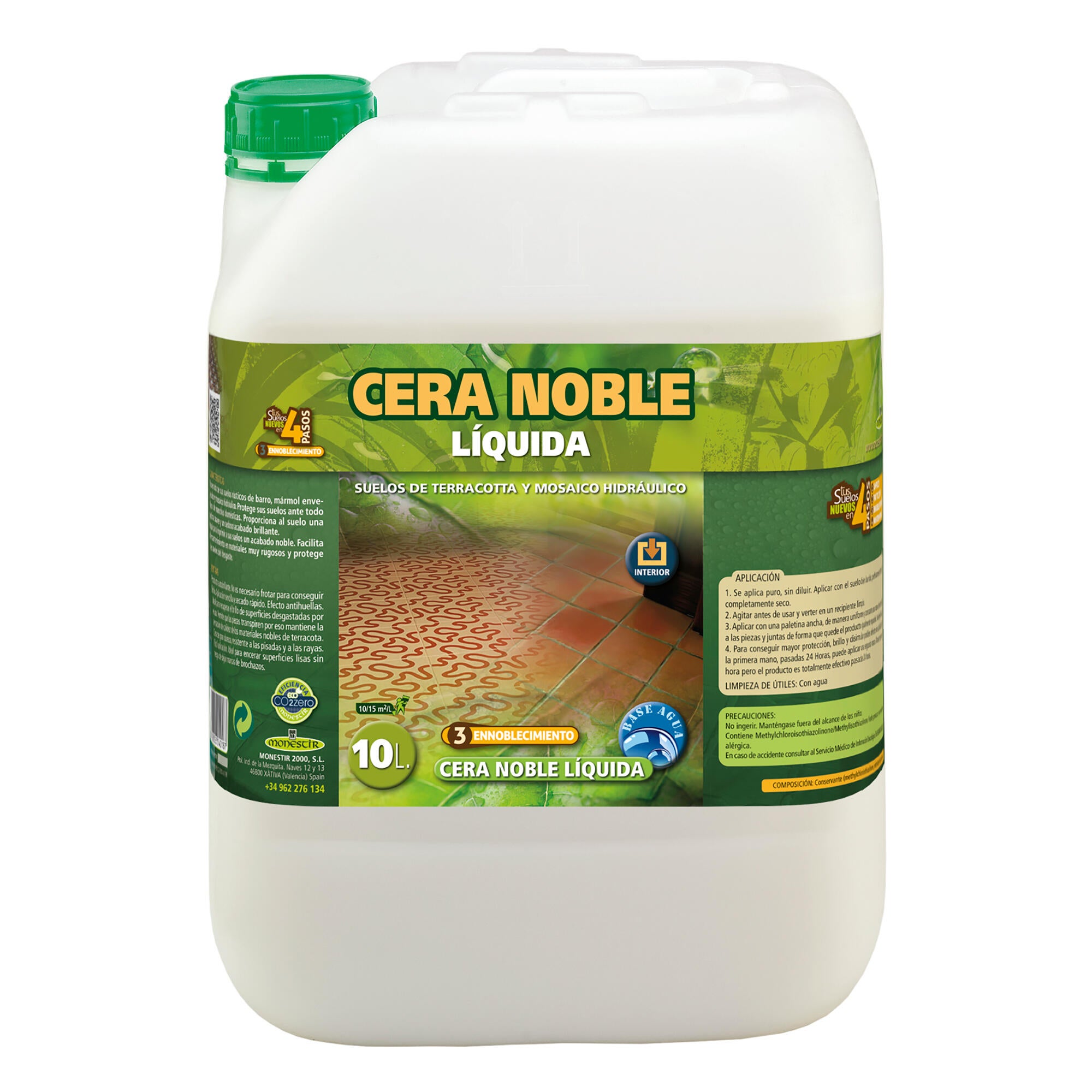 Cera noble liquida brillo suelos terracota y cemento en interior monestir 10l