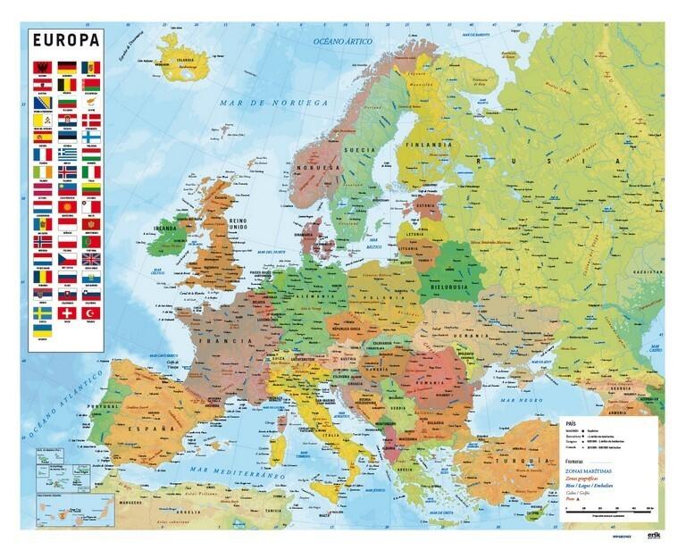 Póster Mapas rectangular de 50 x 40 cm. Papel Mapa de Europa multicolor - 2