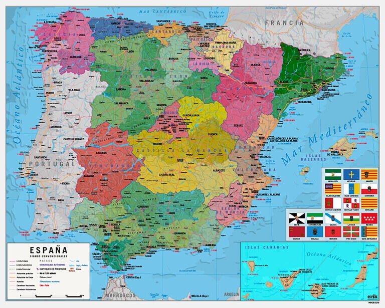Póster Mapas rectangular de 50 x 40 cm. Papel Mapa de España multicolor - 2