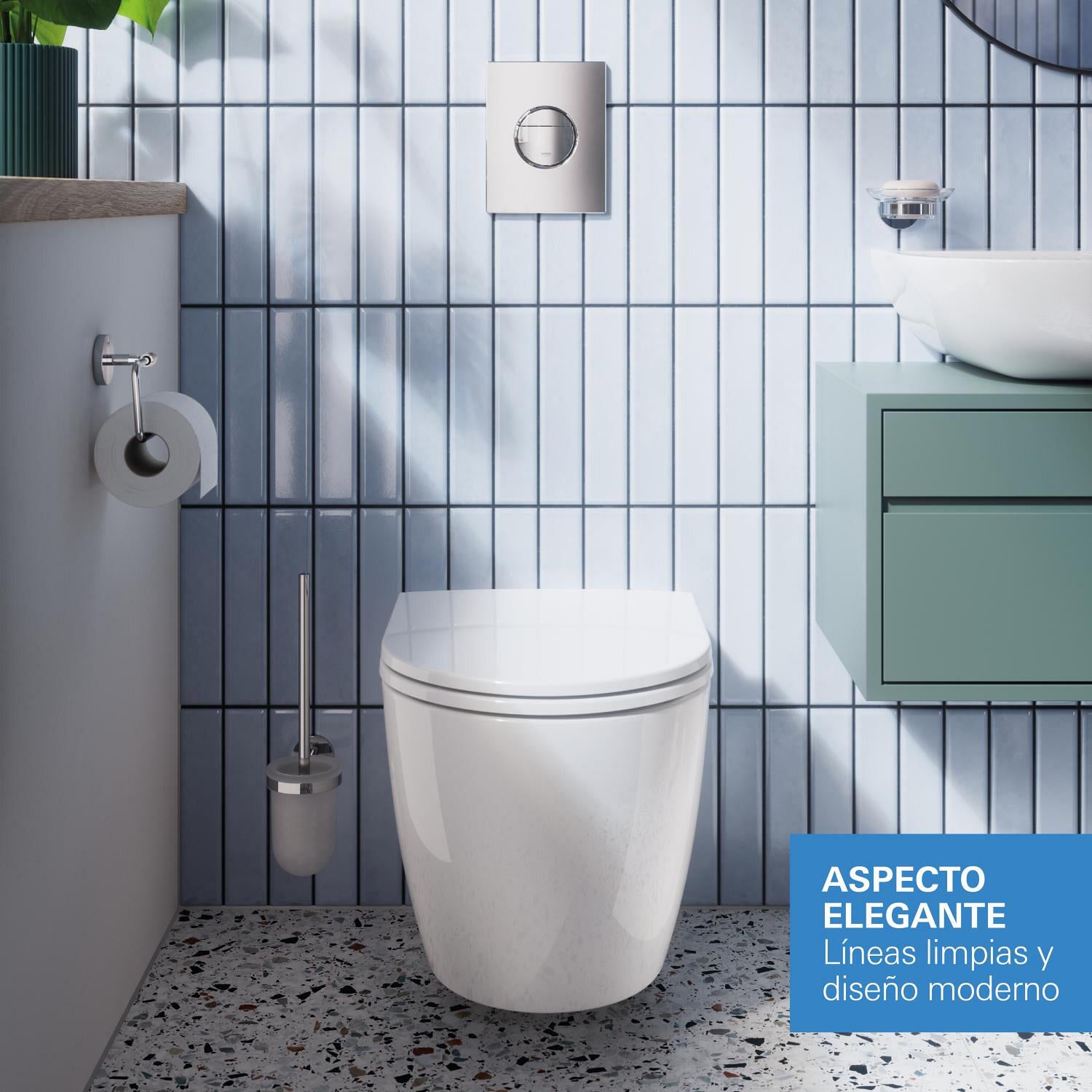 Pack sanita suspensa rimless branco com placa cromado Grohe Clova Round - 5