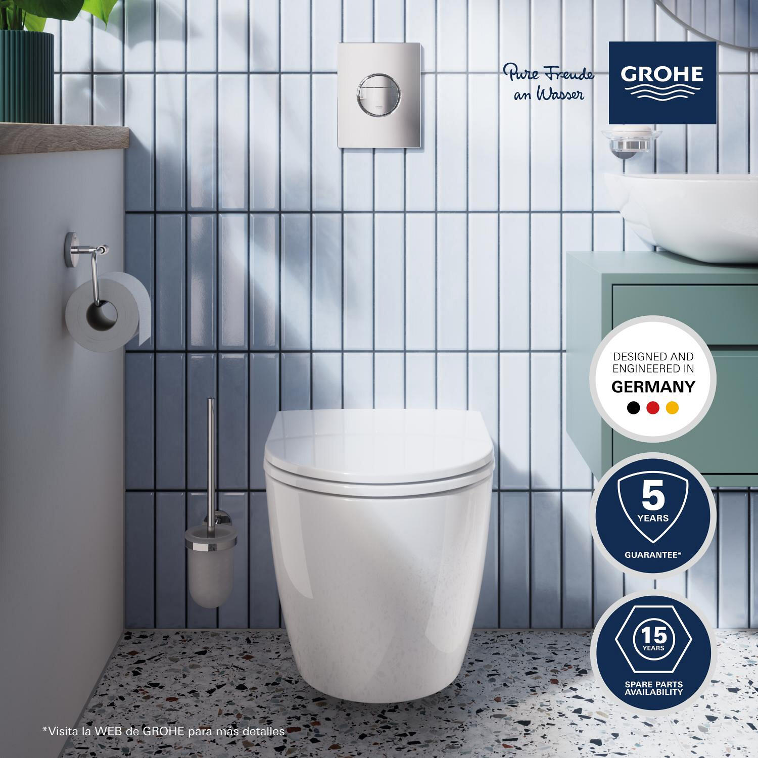 Pack sanita suspensa rimless branco com placa cromado Grohe Clova Round - 6