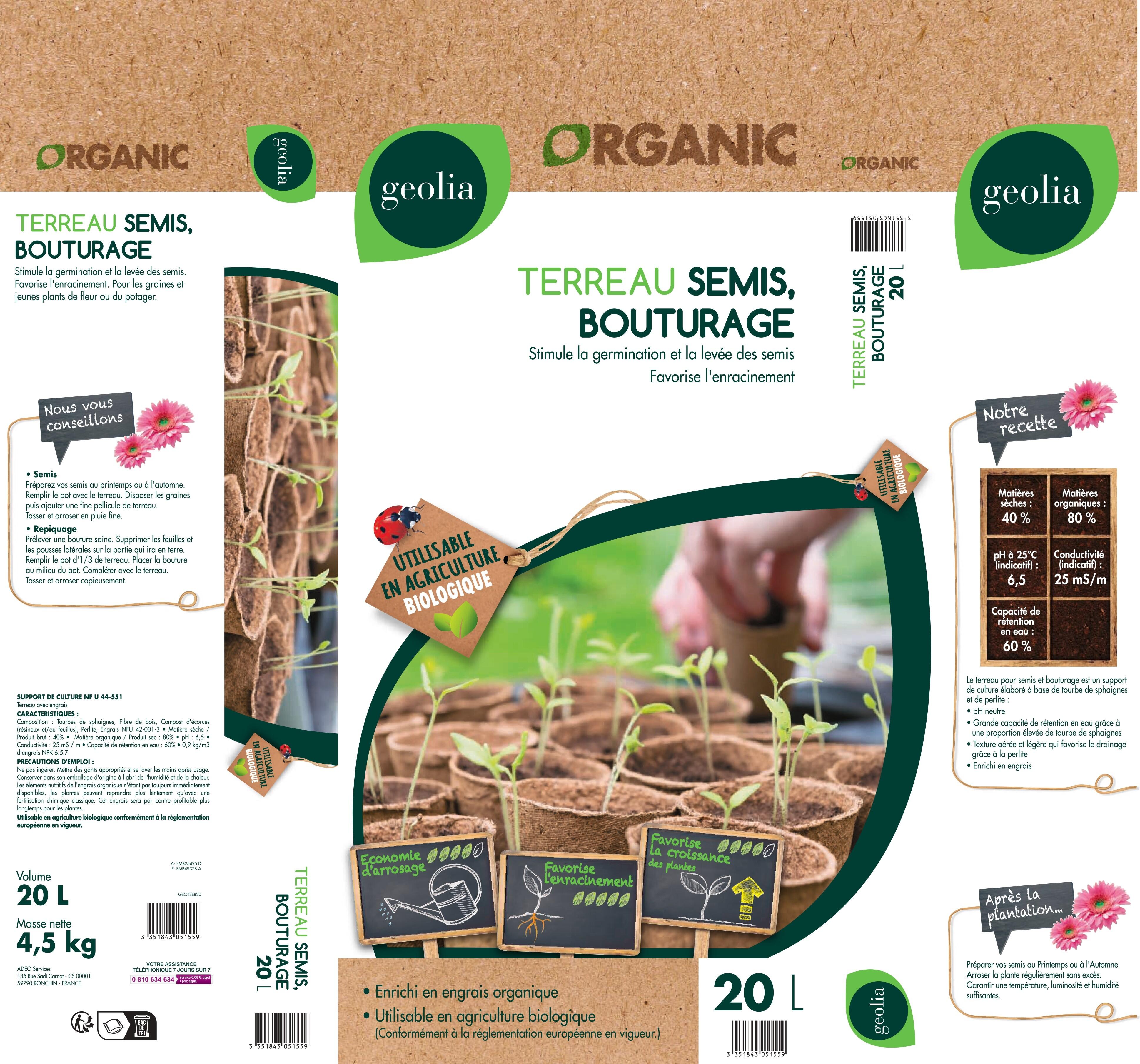 Terreau Semis & Bouturage Vilmorin 20L - Pour Plantes, Graines - Qualité Professionnelle