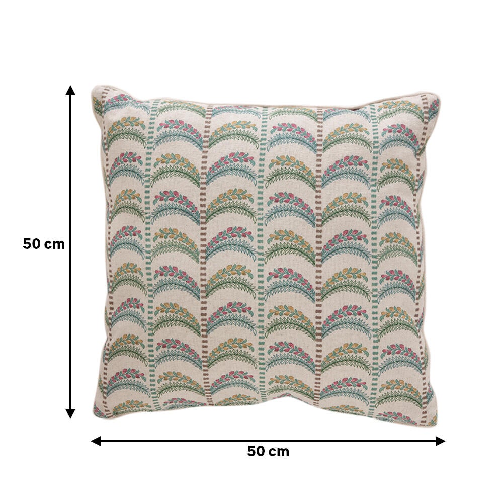 Cojín decorativo cuadrado Loreto Coord espigas algodón, lino azules rojas sobre fondo crudo 50x50cm - 2