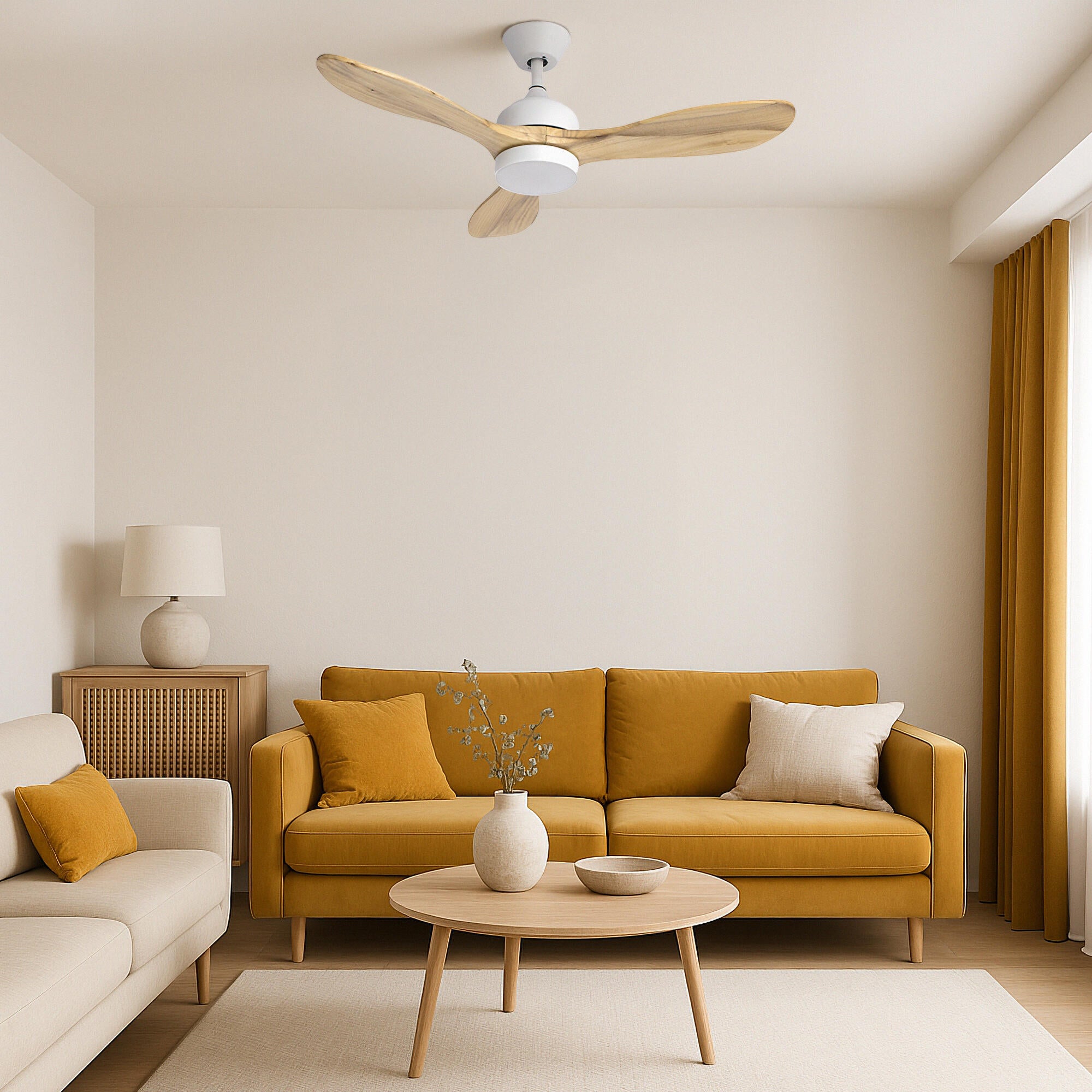 Ventilador de techo con luz silencioso DC 30W con mando ø106.6 cm Calar FORLIGHT blanco luz CCT 3 aspas de madera| 5 velocidades| modo verano/invierno| recomendado para <13m² - 4