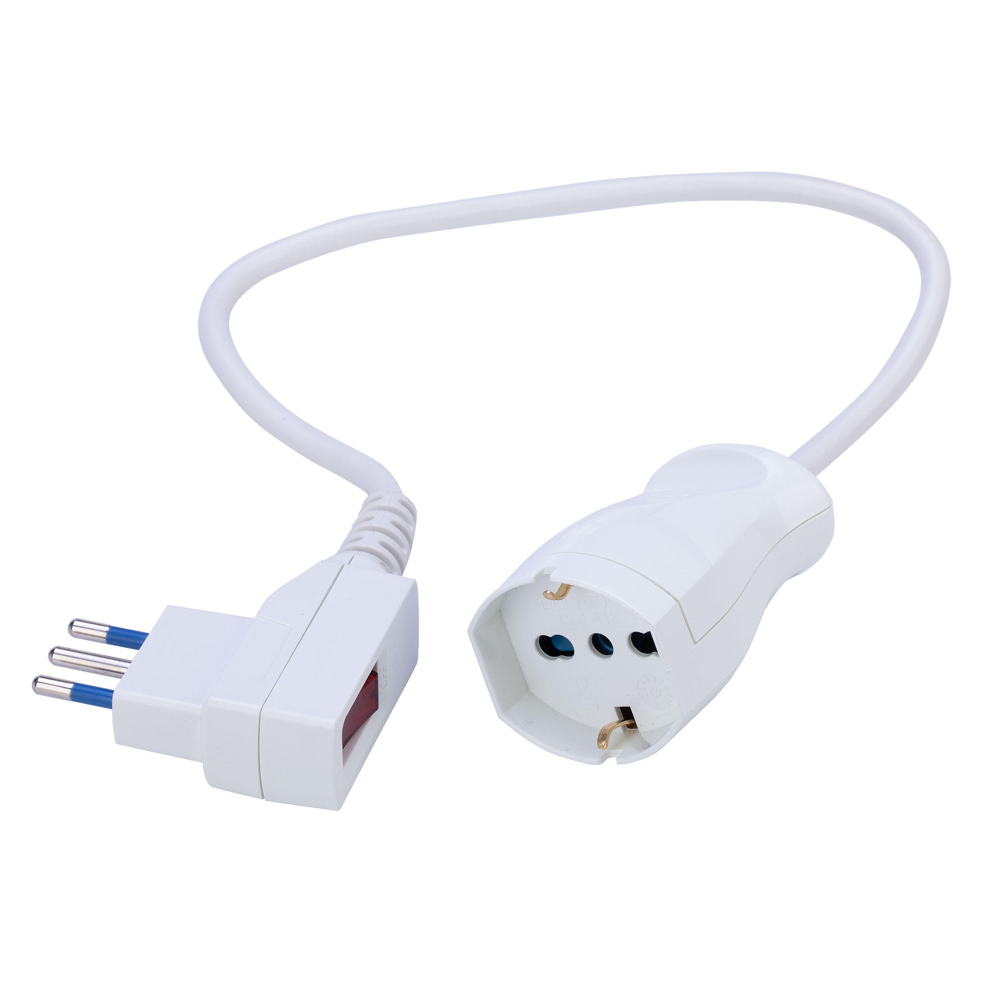 Mini prolunga salvaspazio, spina 16A, 10/16A, H05VV-F 3G1, 50cm. Bianco