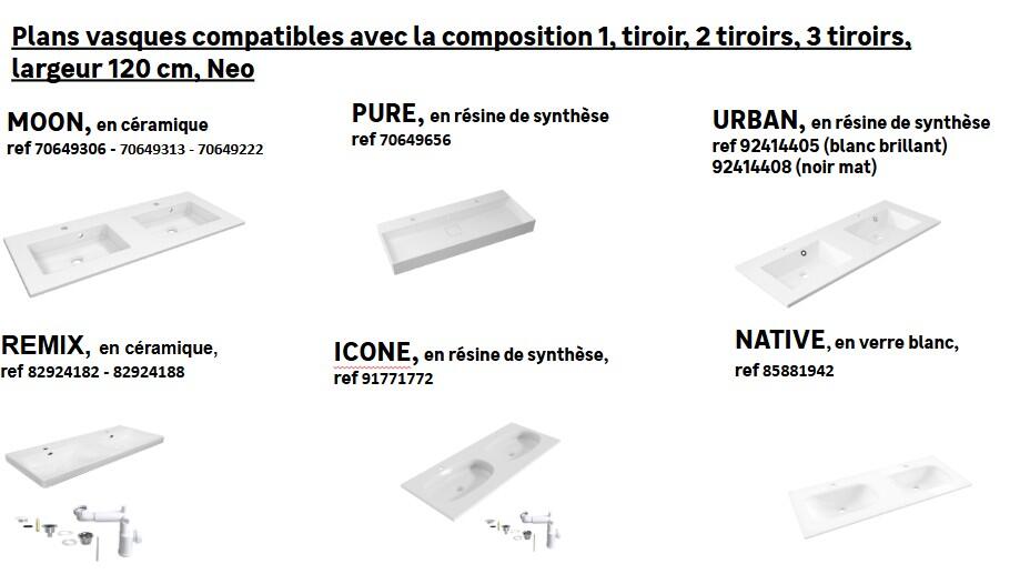 Meuble sous-vasque double vasque 2t l.120 x H.64 x P.48 cm blanc Neo line - 4