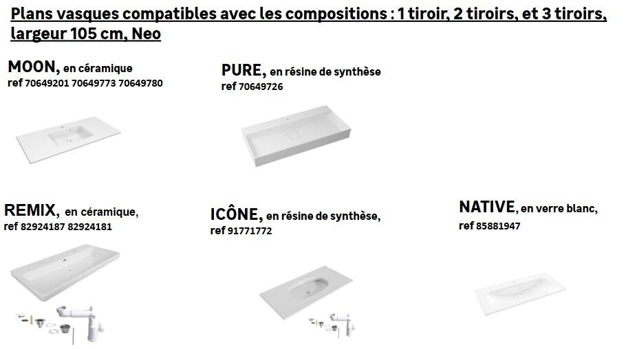 Meuble de salle de bains l.105 x H.64 x P.48 cm, effet chêne miel, Neo line - 5