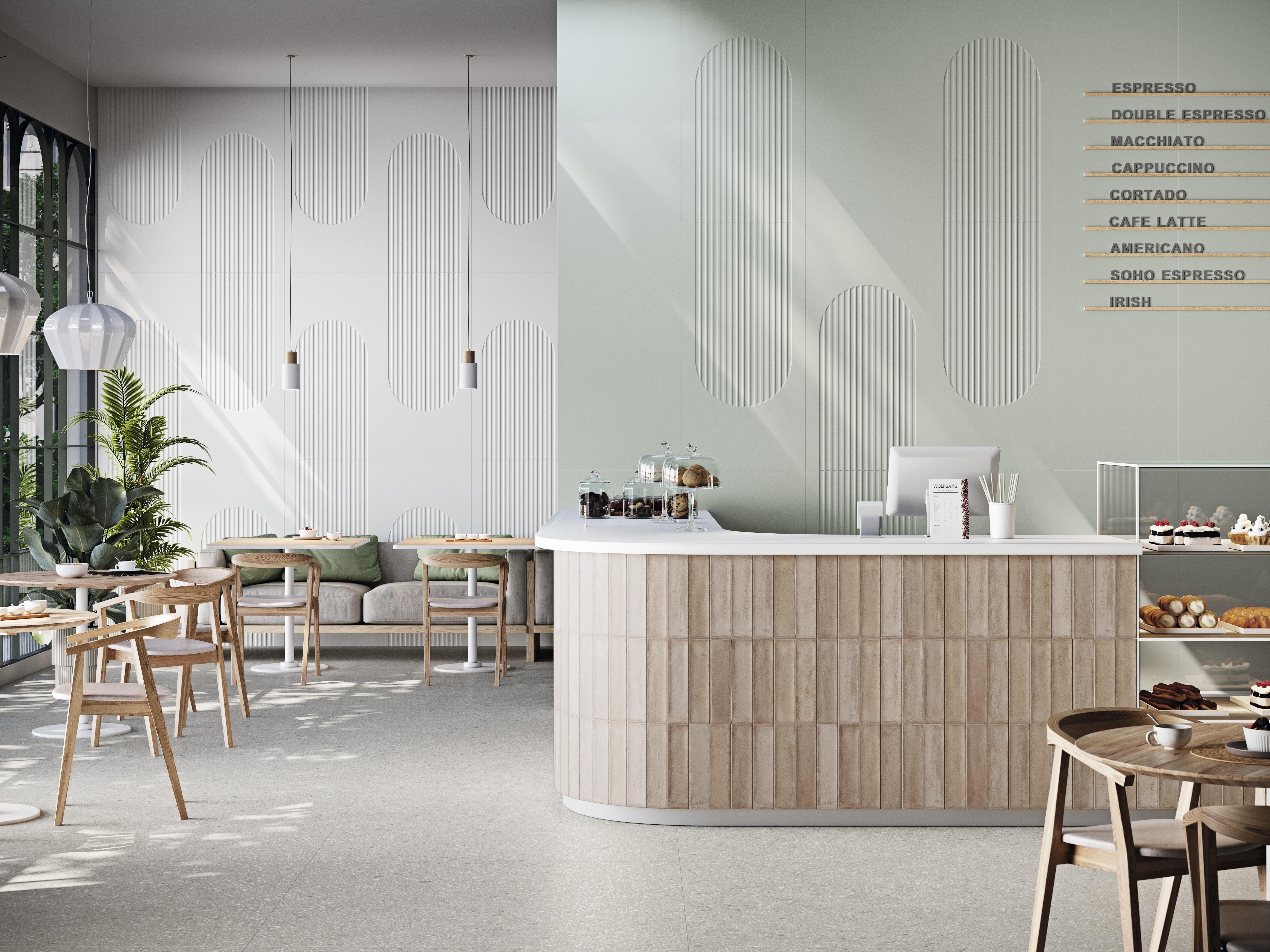 Azulejo cerámico siros kos efecto , relieve blanco 60x120 cm grespania