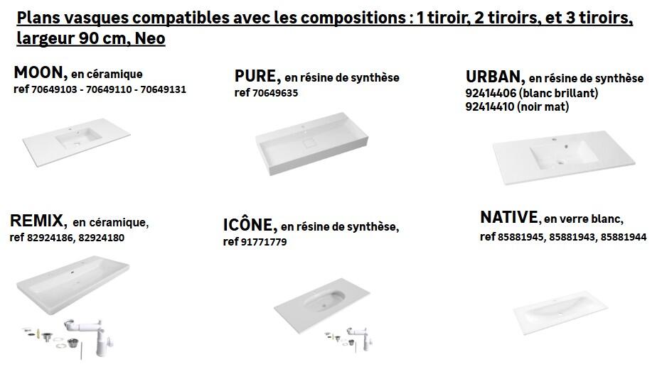 Meuble sous-vasque 1t L.90cm x H.32cm x P.48cm effet chêne miel Neo line - 7