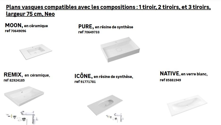 Meuble sous-vasque simple vasque 2t l.75 x H.64 x P.48 cm blanc Neo line - 5