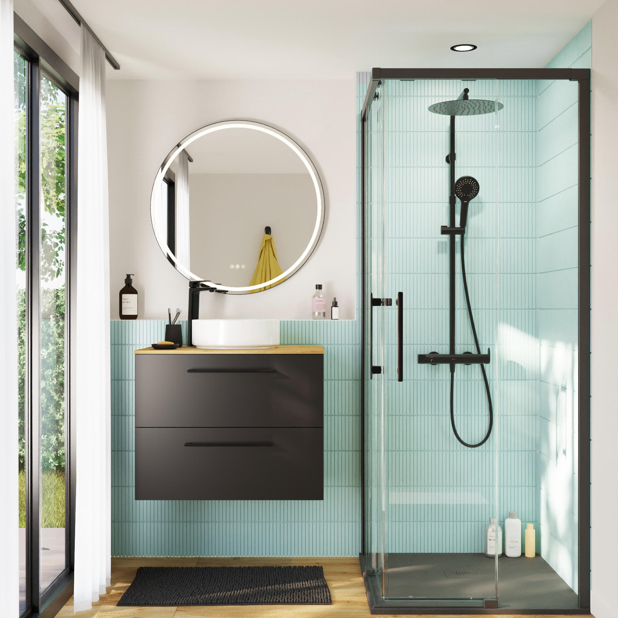 Mampara de ducha cuadrada corredera transparente remix2 perfil negro (87.5-89.5)x(87.5-89.5)x195 cm 6 mm