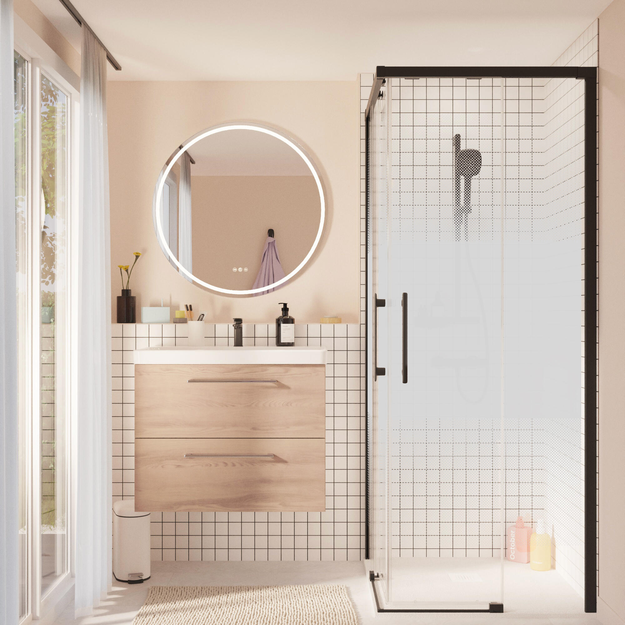 Mampara de ducha cuadrada corredera transparente remix2 perfil negro (77.5-79.5)x(77.5-79.5)x195 cm 6 mm