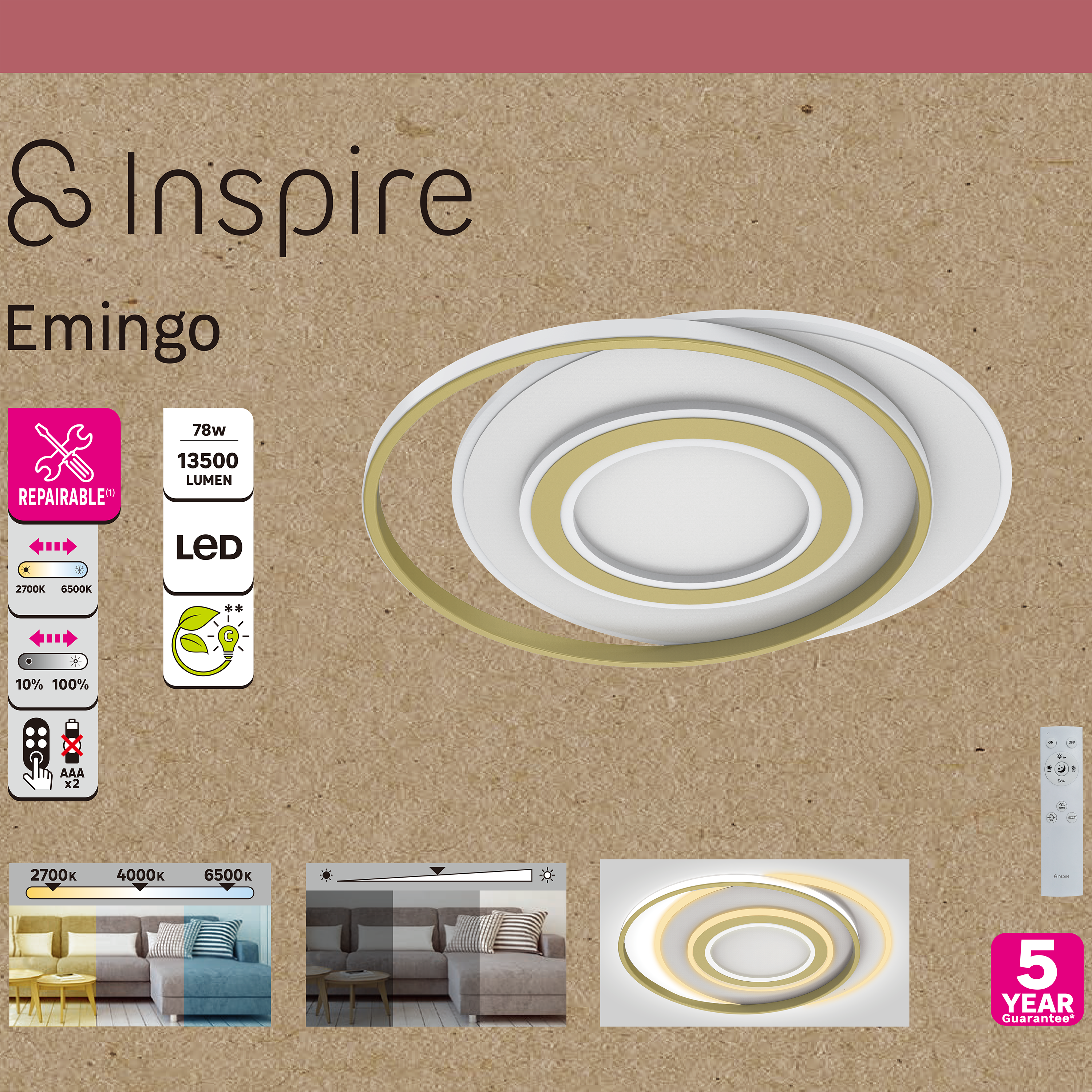Plafoniera LED Emingo Ø 55.5 cm bianco IP21, 13500 lumen INSPIRE - 10
