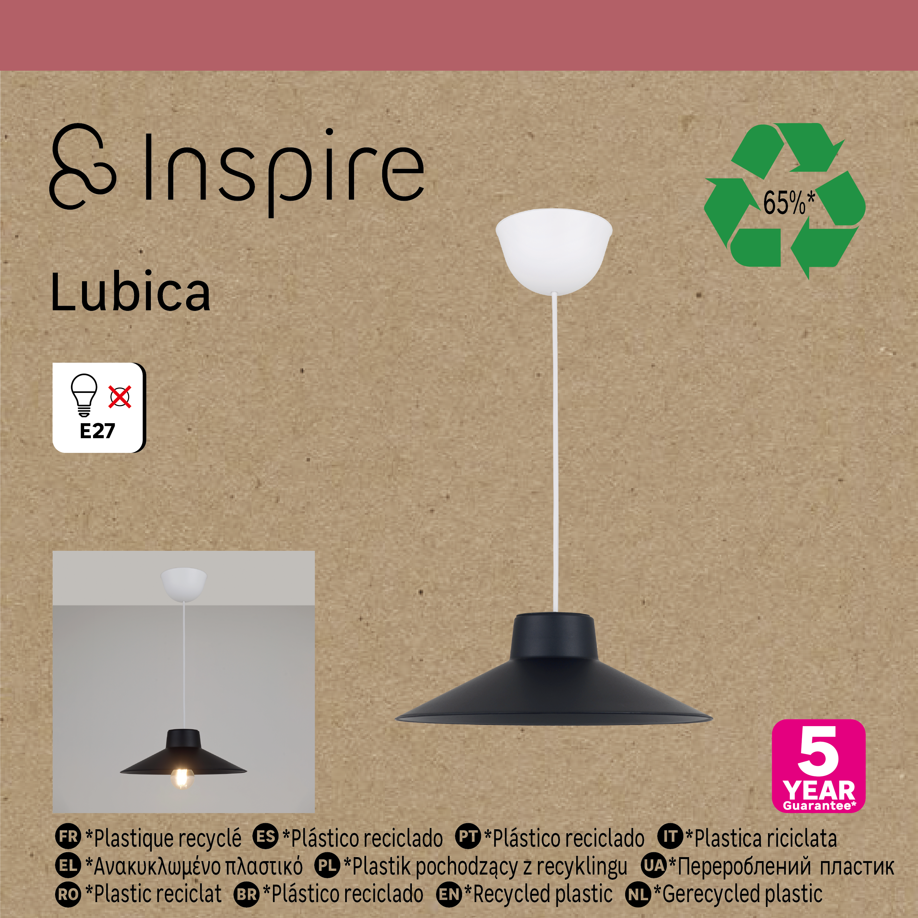 Suspension Lubica polypropylène, noir, Diam.32 cm INSPIRE, E27 - 8