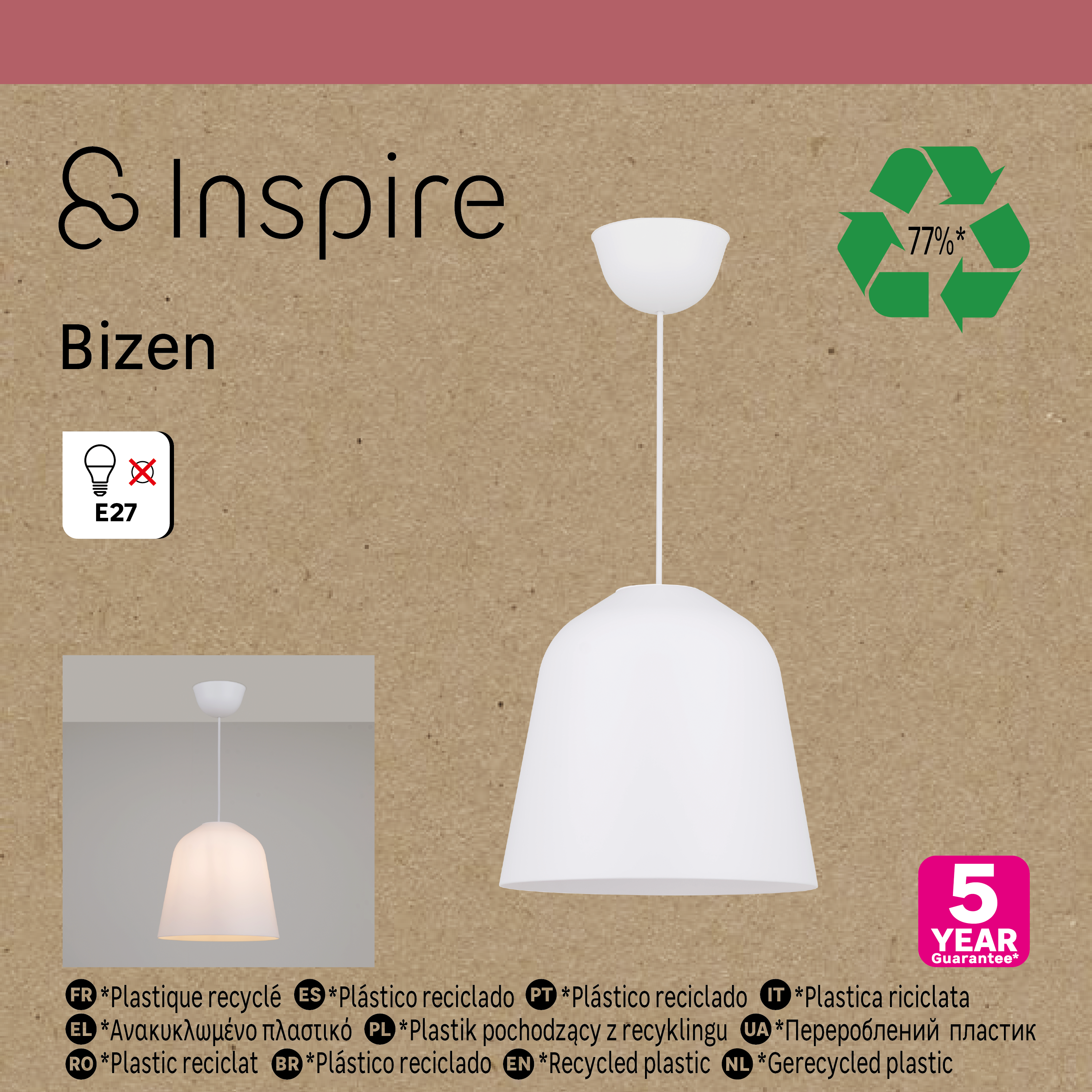 Candeeiro de teto E27 27CM BIZEN branco - 7