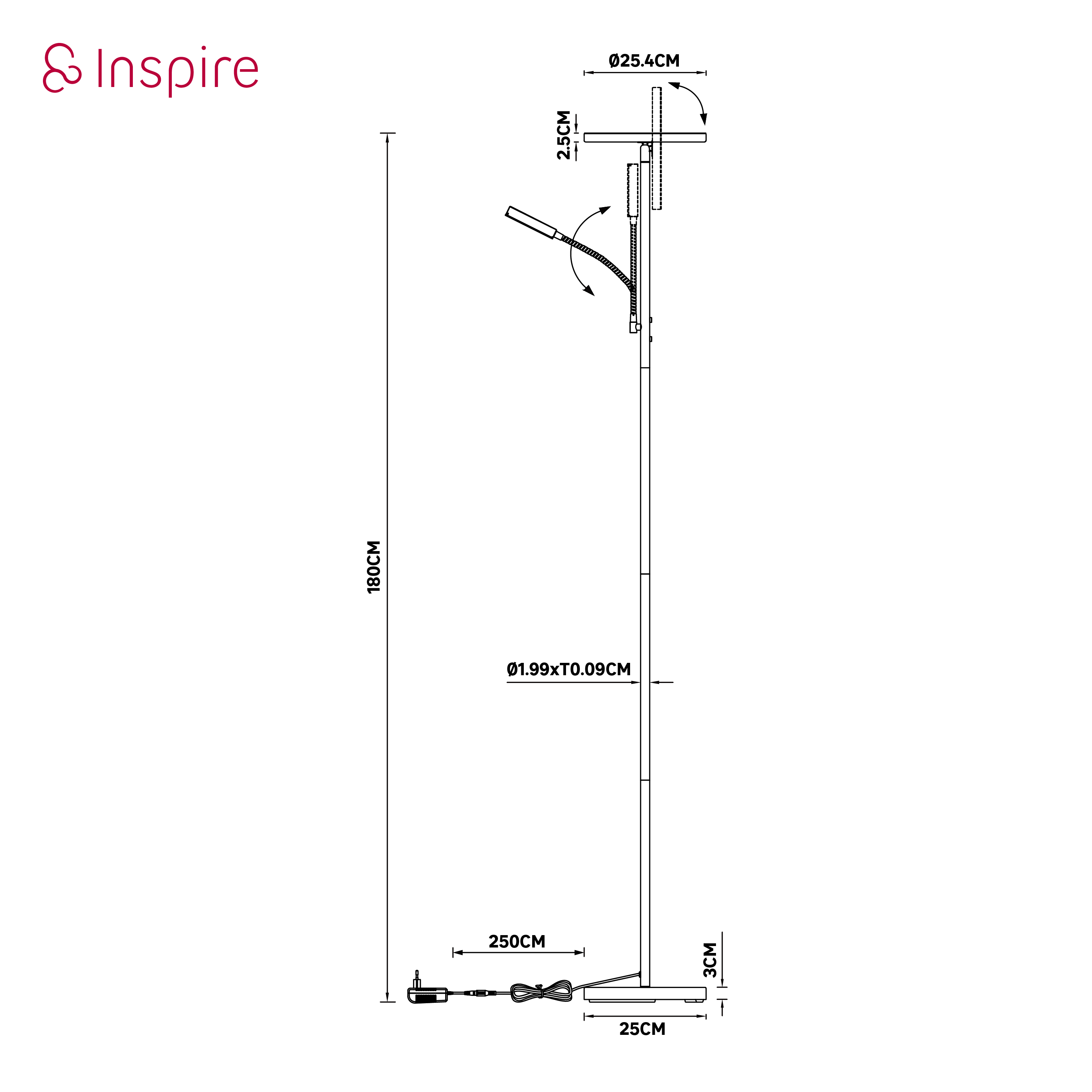 Lampadaire avec liseuse LED, Osana, chrome, H.180 cm - 6
