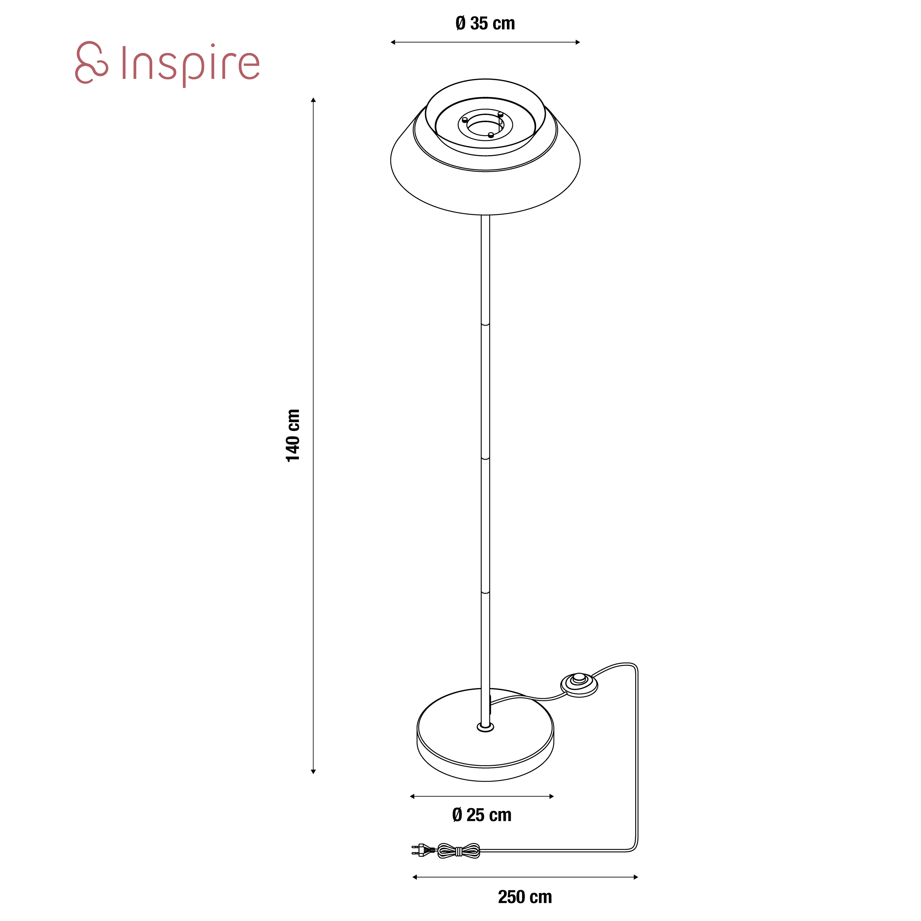 Lampadaire Dulcie, fer, noir,  H.140 cm INSPIRE, E27 - 9