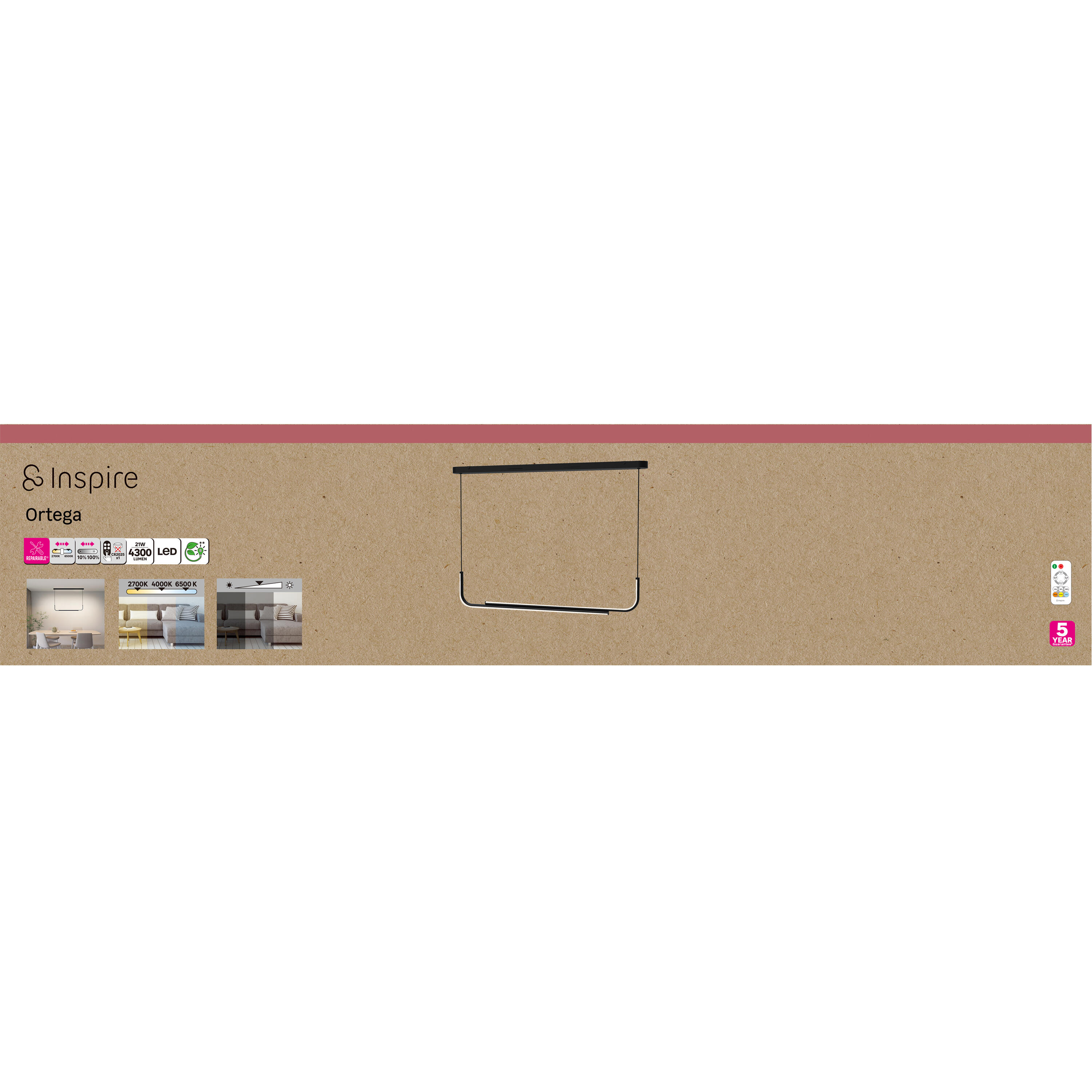 Lampa wisząca Led Ortega z pilotem 4300 lm czarna Inspire - 12