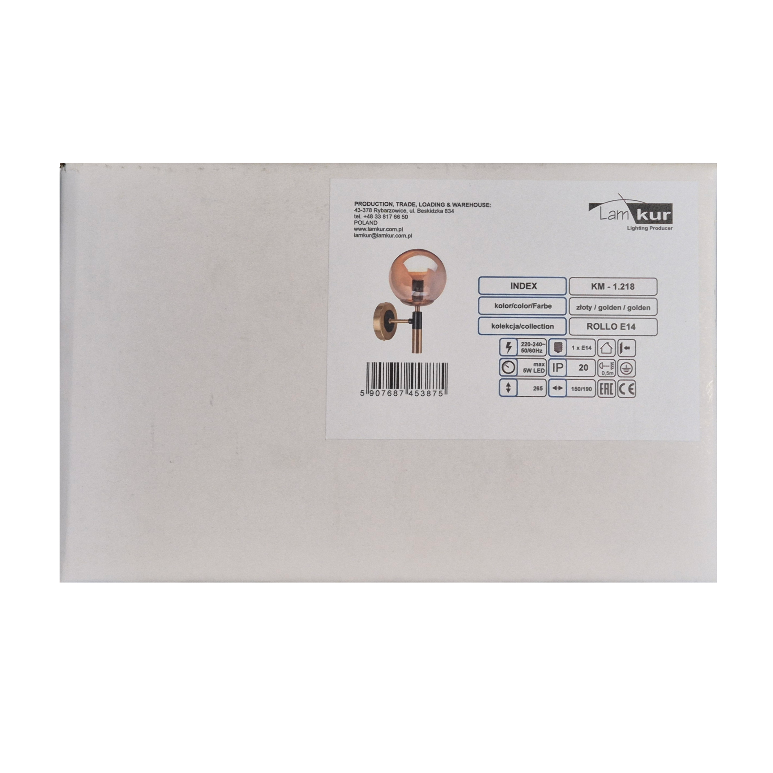 Kinkiet Rollo złoty E14 Lamkur - 9