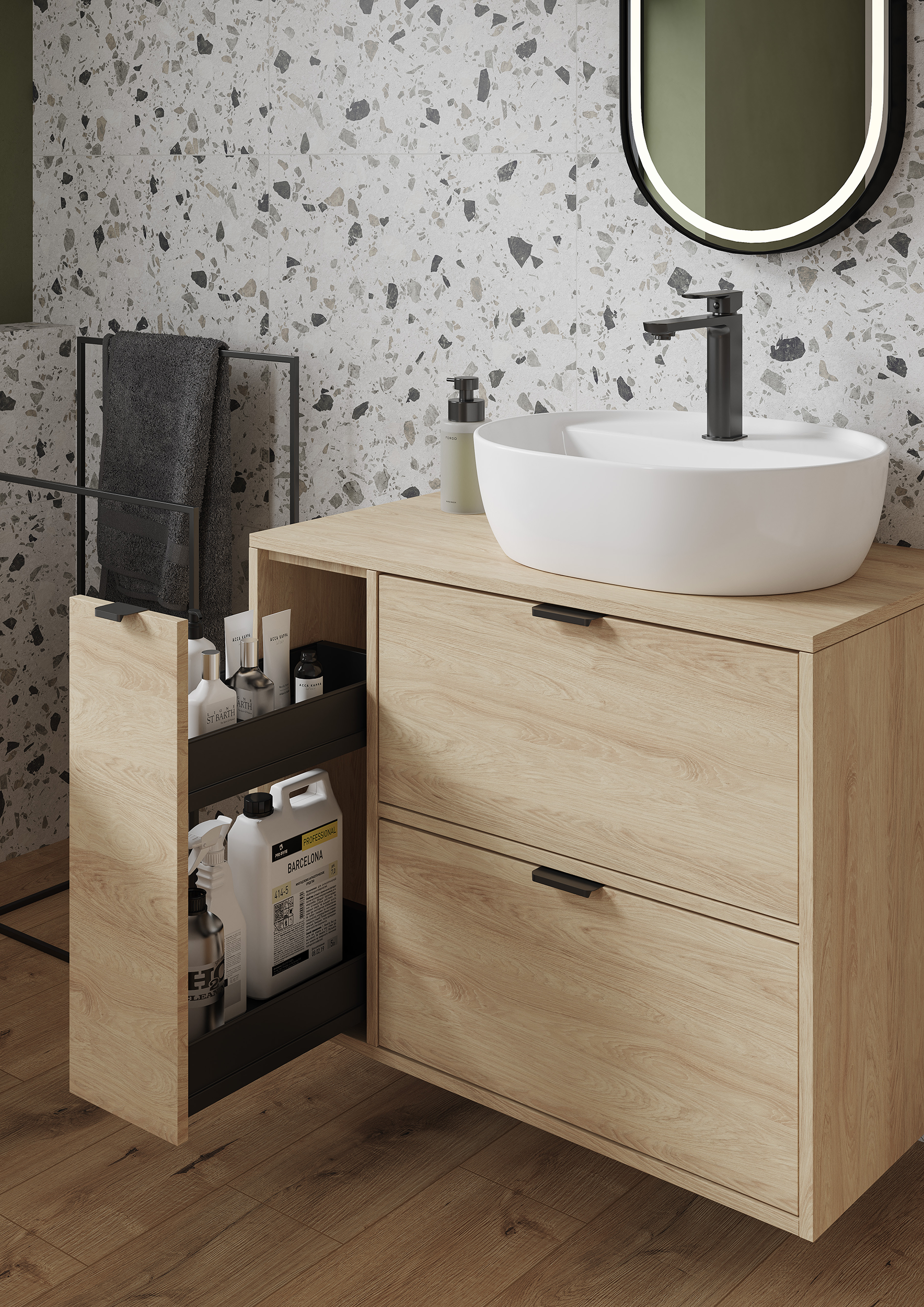 Szafka pod umywalkę wisząca Atrato 59.4x44.8x60.5 cm brązowa dąb Cersanit - 13