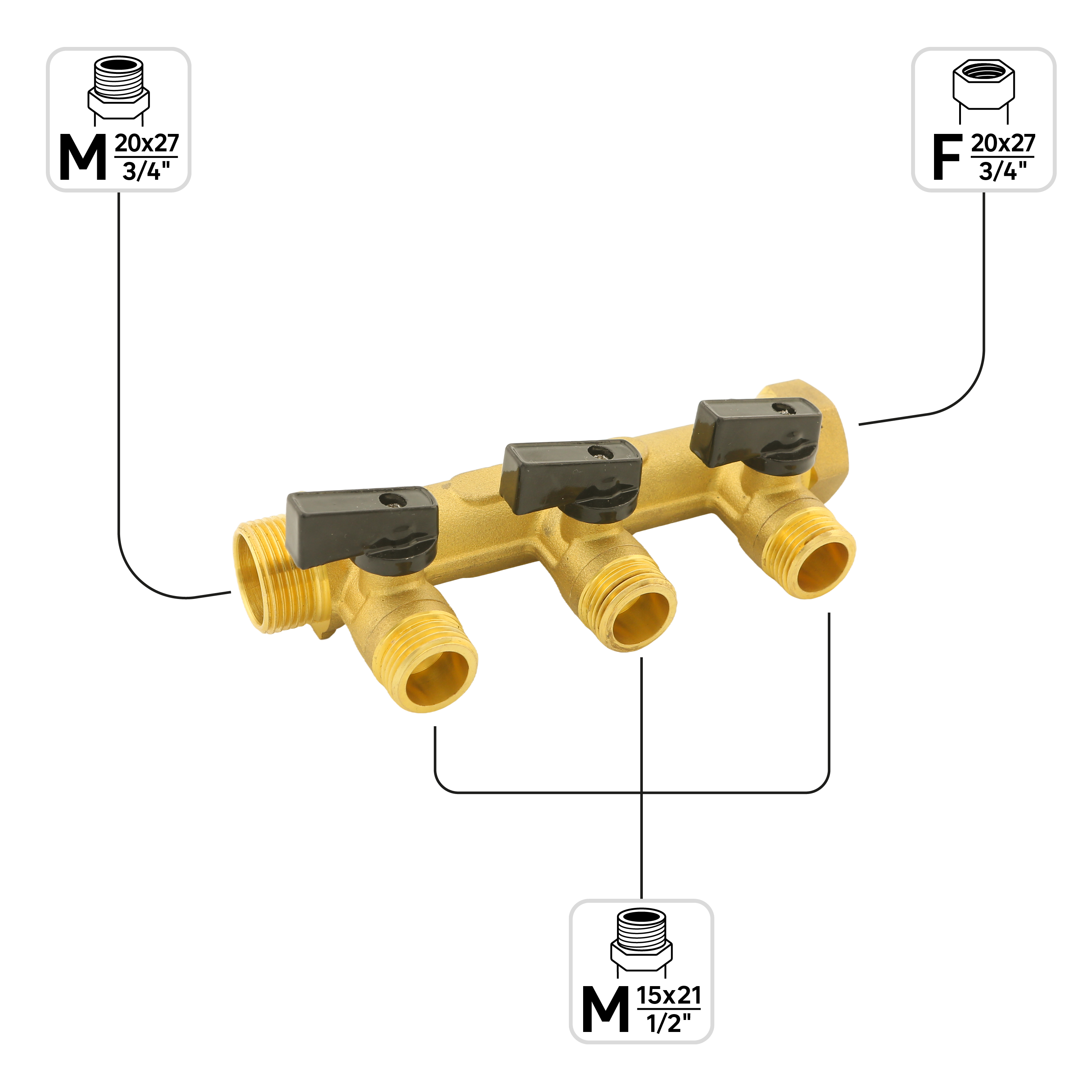 Collecteur 3 voies à visser pour multicouche 3/4
