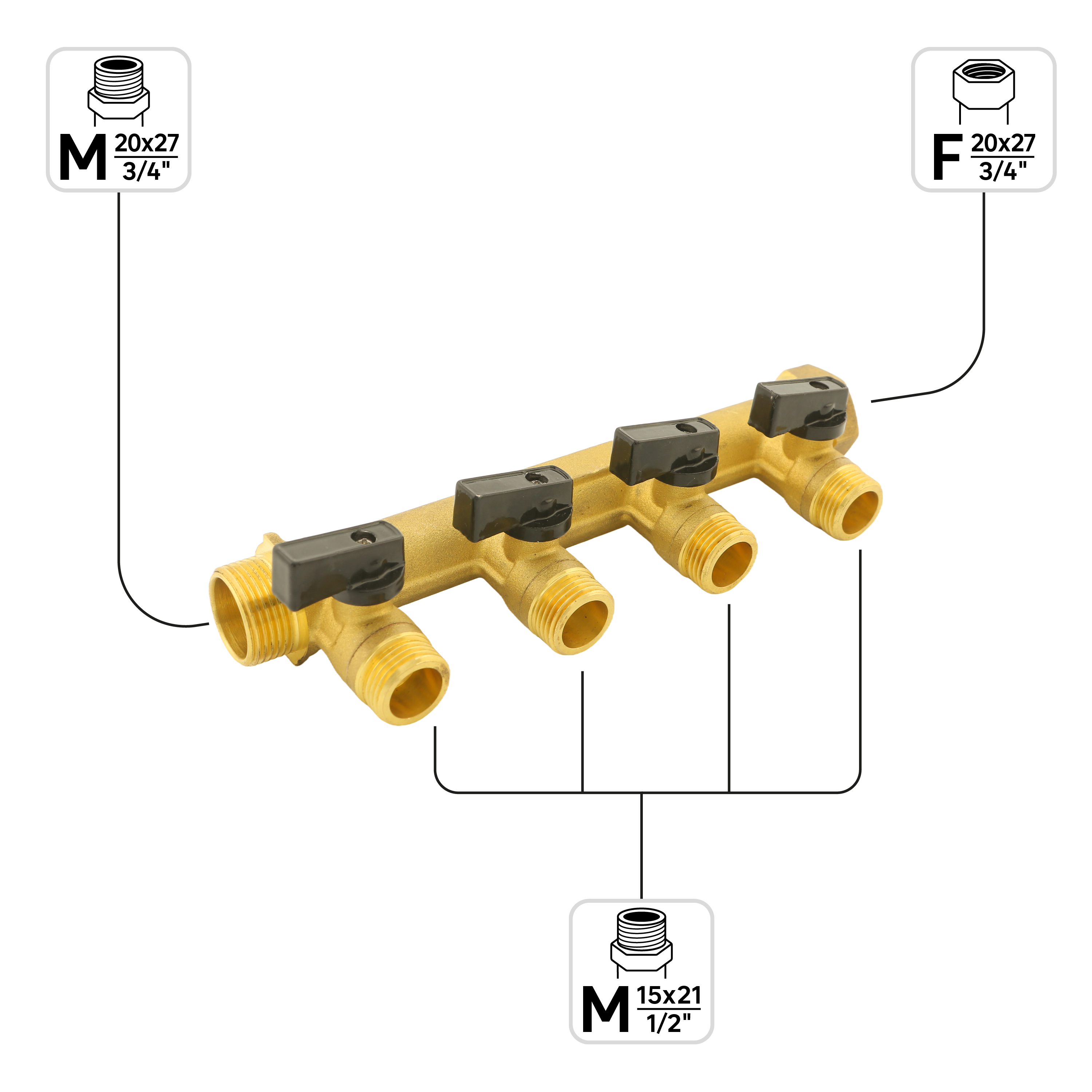 Collecteur 4 voies à visser pour multicouche 3/4