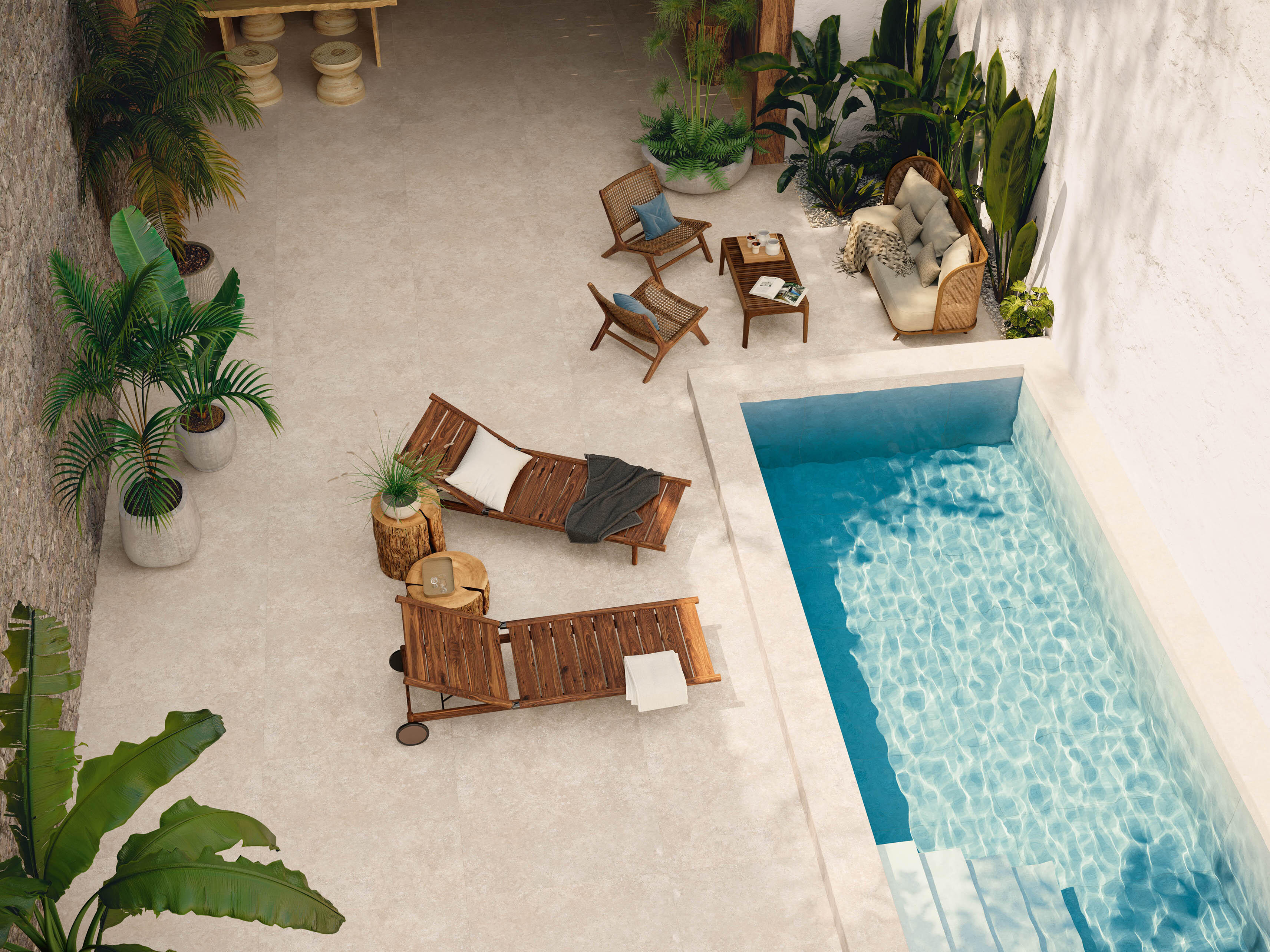 Azulejo piscina loza Aura efecto travertino crema 30x60 cm C3 CERAMICA MAYOR - 5