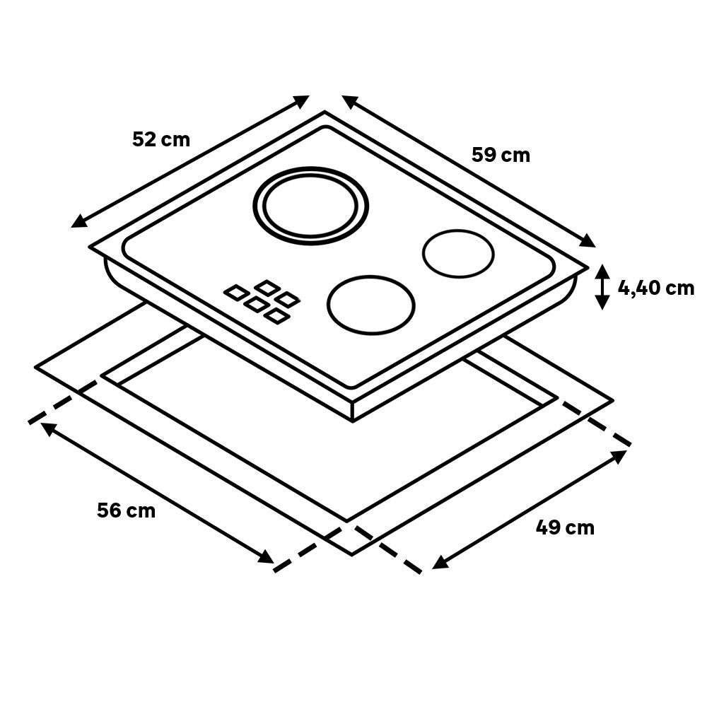 Placa vitrocerámica CATA TDHN 603 con 3 zonas de cocción zona grande de 27cm 5400 W negro 60cm - 2