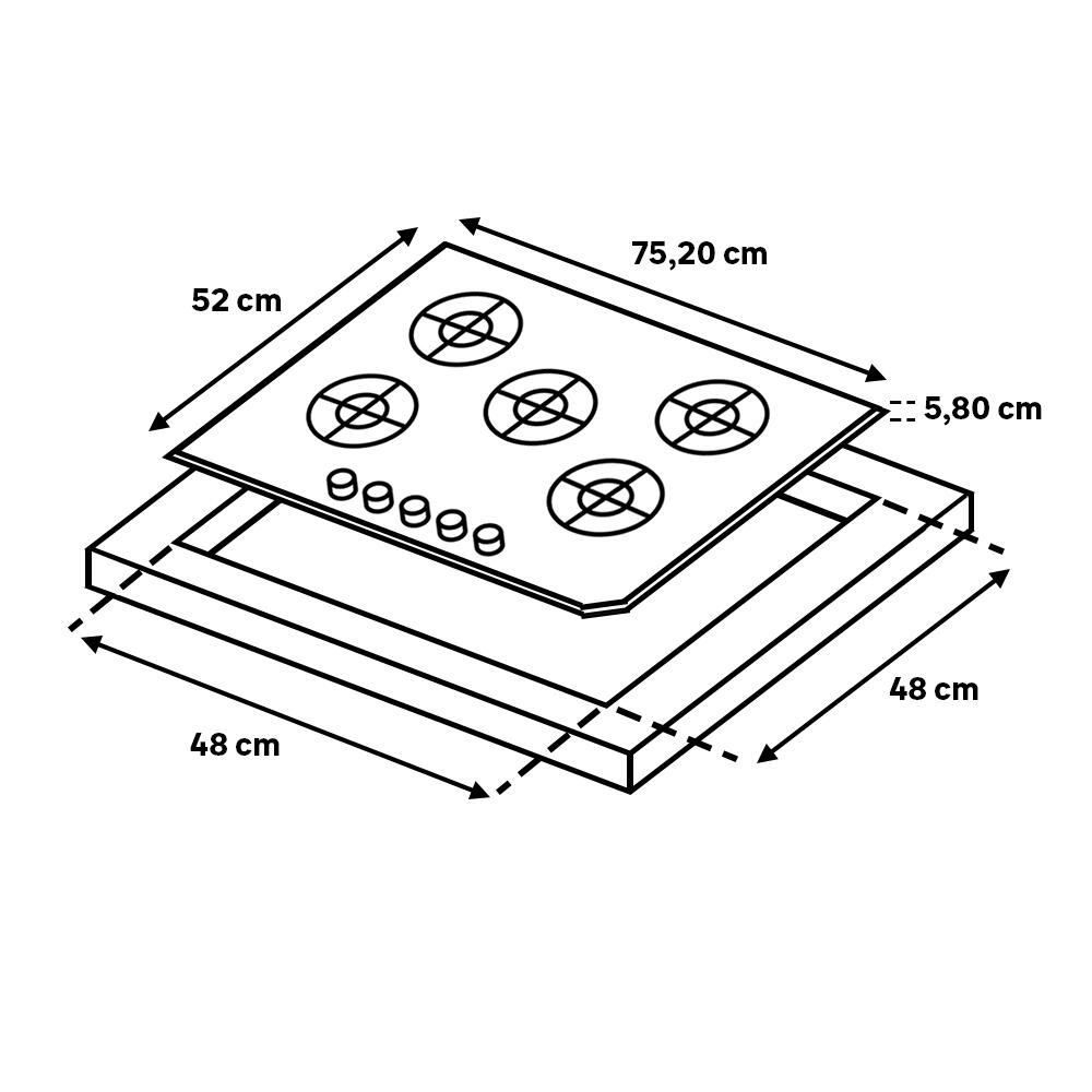 Placa de gas BOSCH PPQ7A6B90 5 zonas de cocción gas natural cristal negro con encendido integrado 75cm - 2