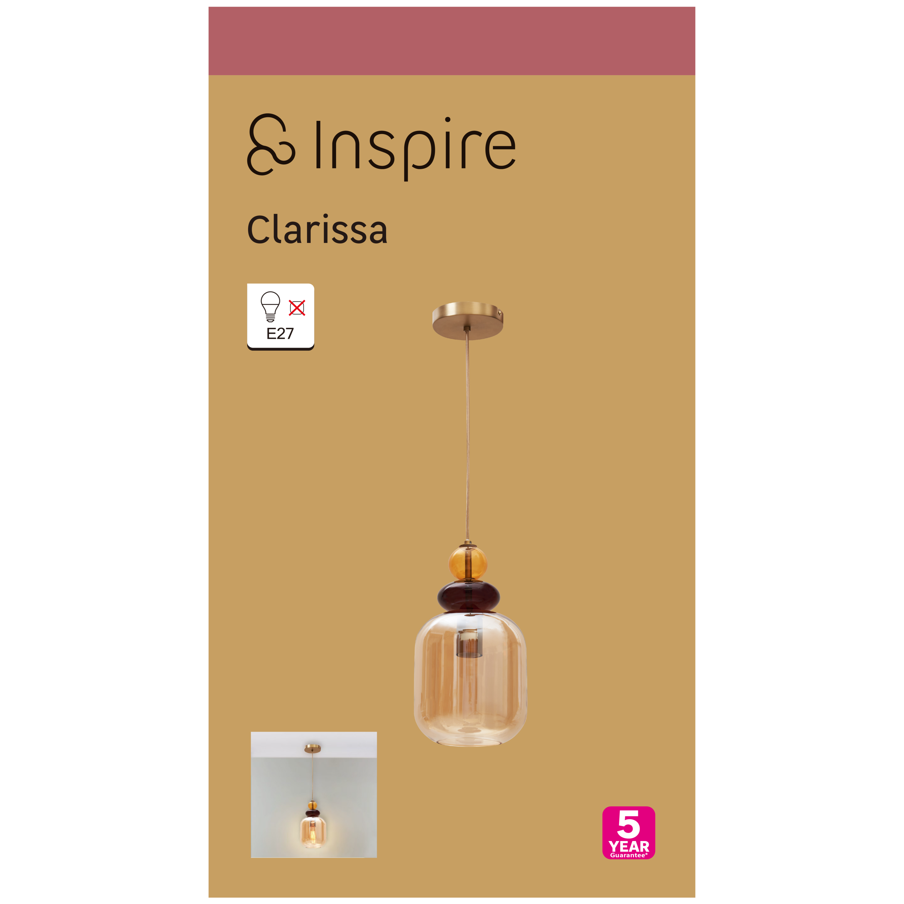 Suspension Clarissa verre, ambre, Diam.19 cm INSPIRE, E27 - 9