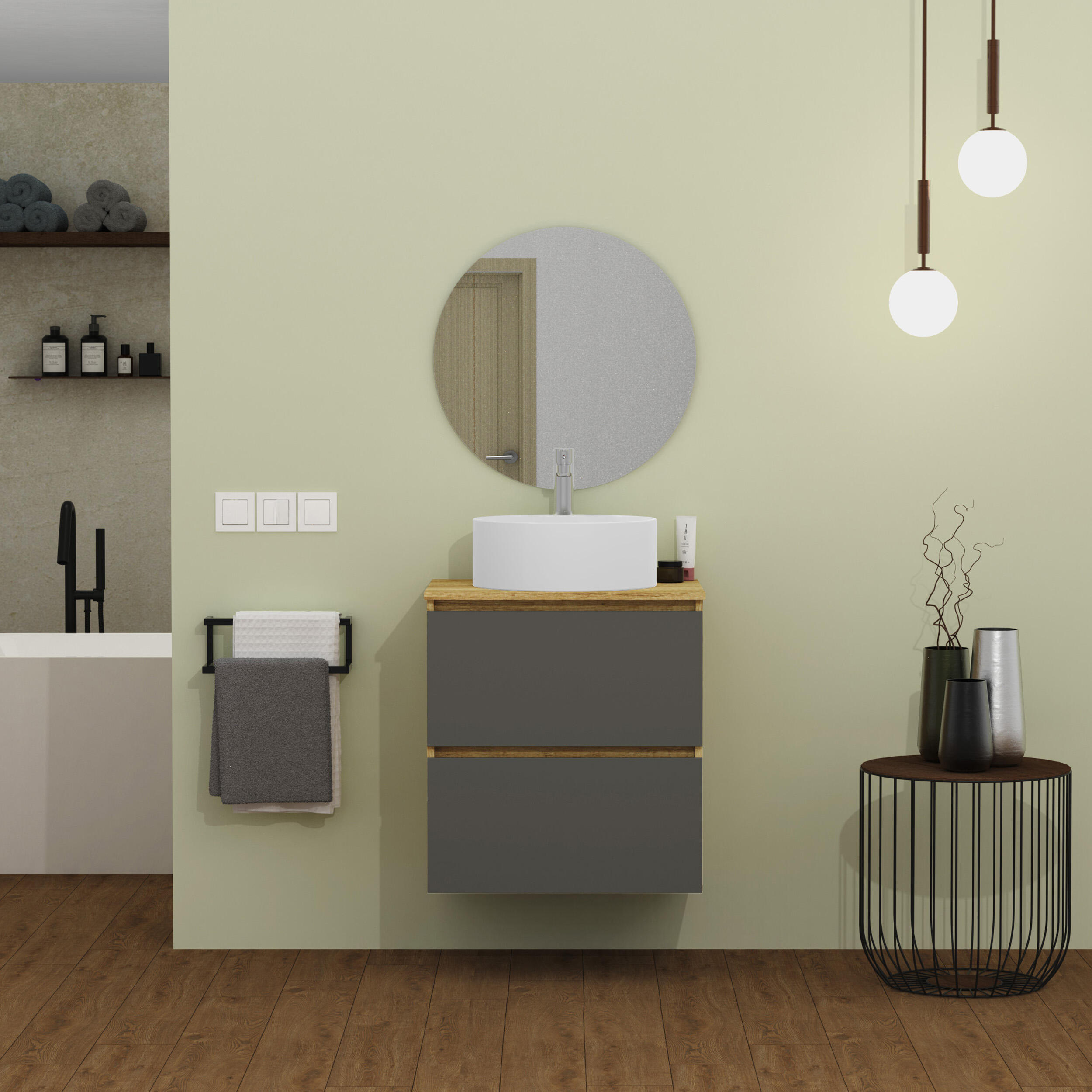 Mueble de baño con lavabo raya gris 60x46 cm