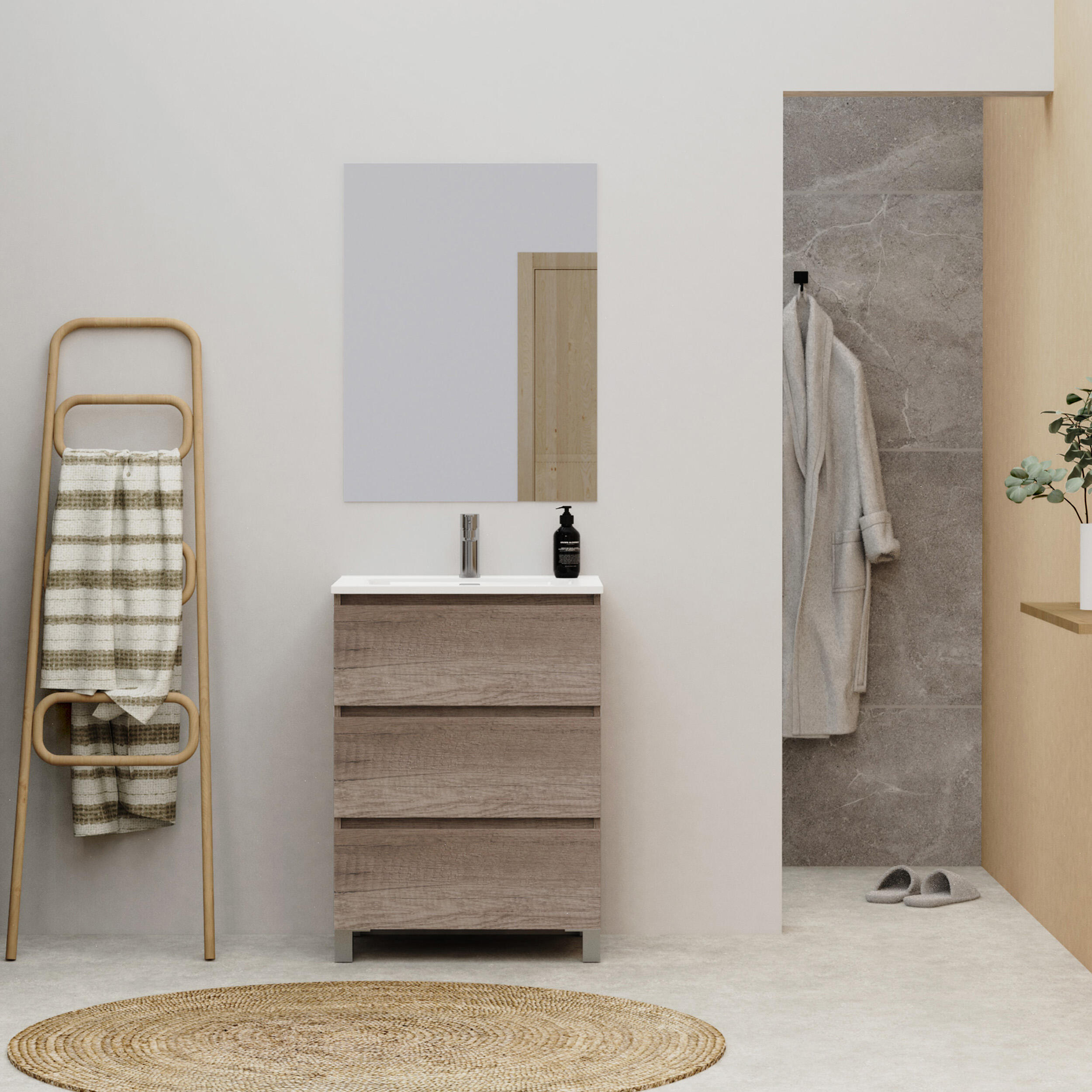 Mueble de baño con lavabo sara roble 60x46 cm