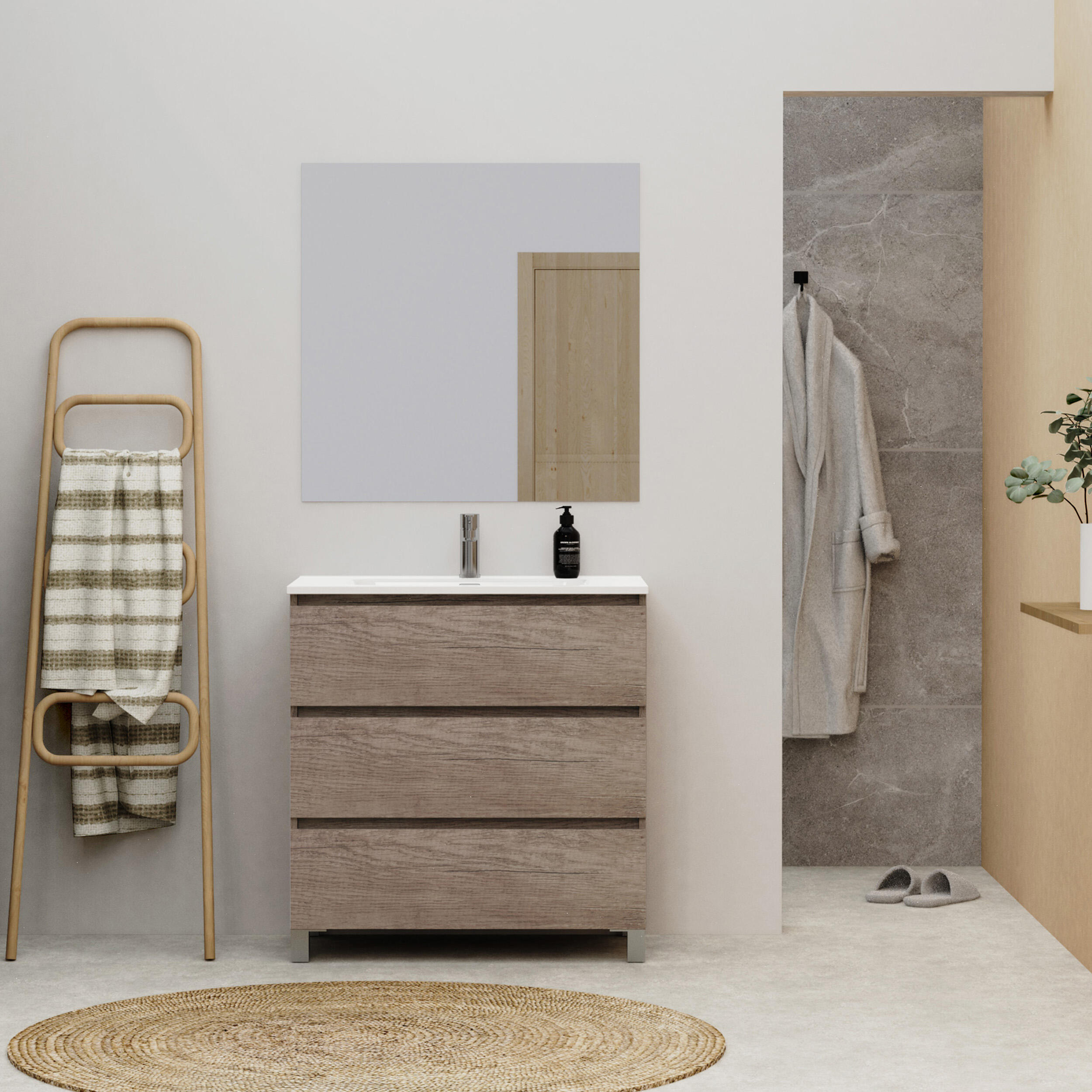 Mueble de baño con lavabo sara roble 80x46 cm