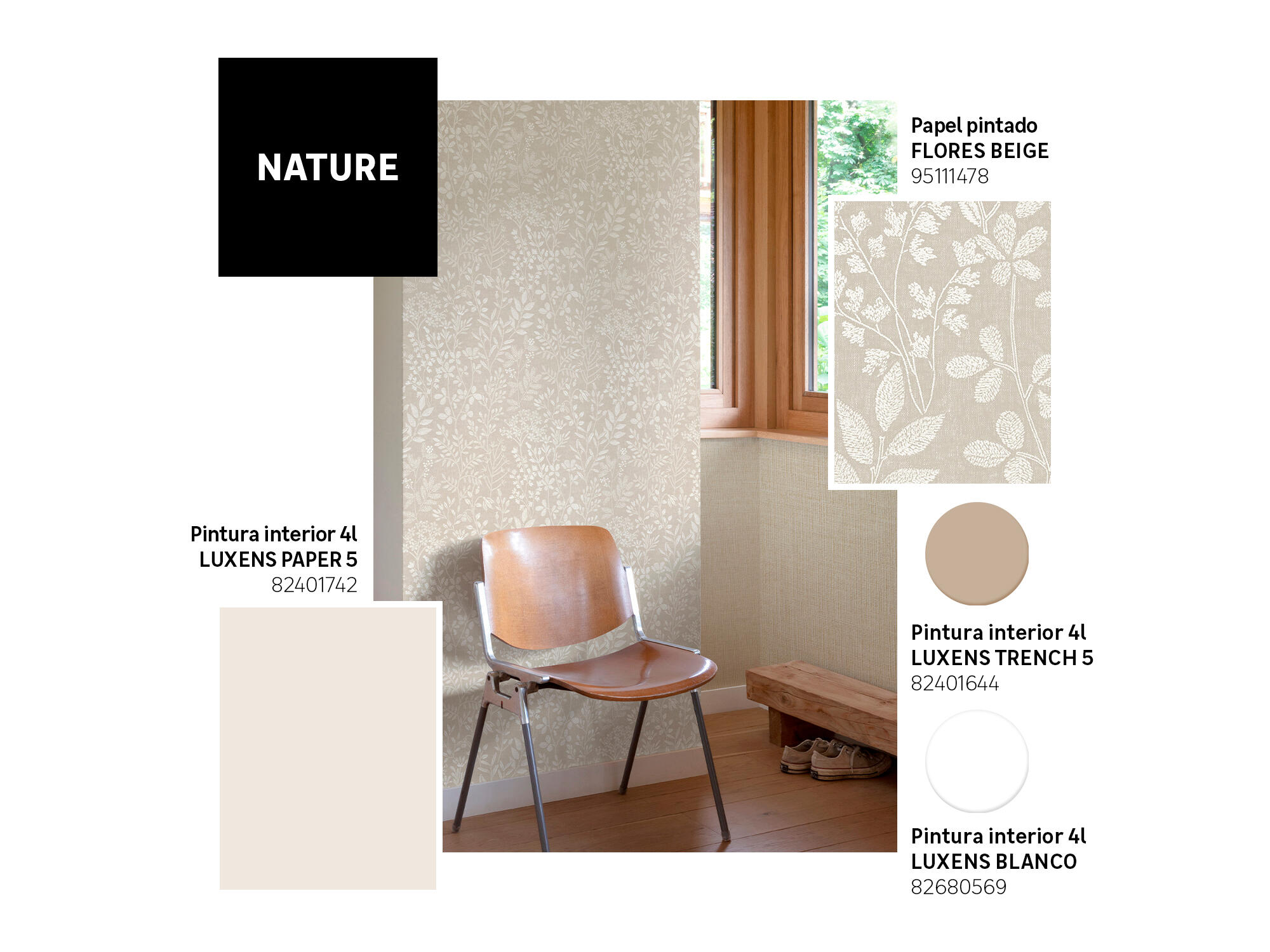 Papel pintado vinilo aplicación cola en pared Floral vegetal Flores beige tonal beige  GRANDECO 53cmx10m lavable - 5