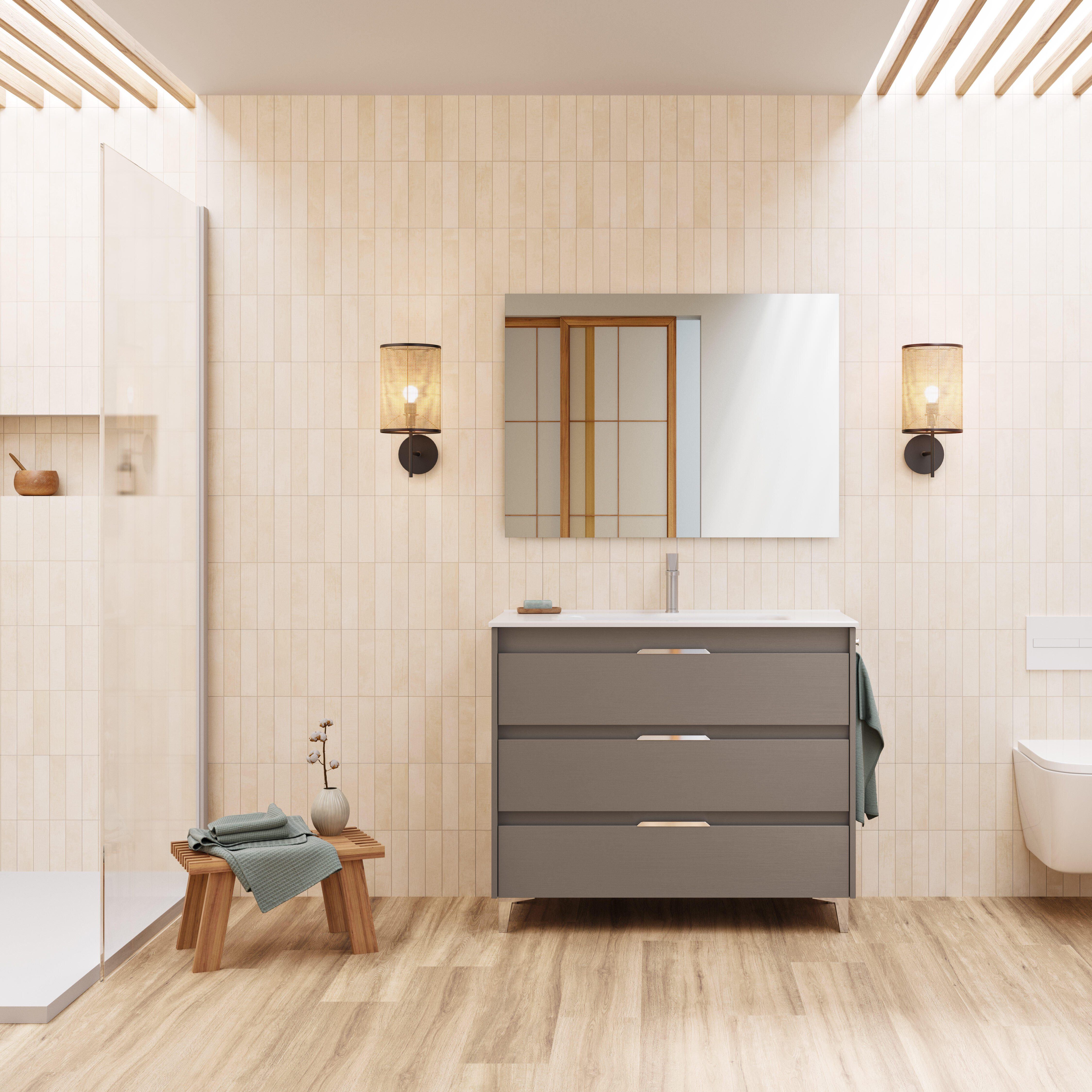 Mueble de baño con lavabo doble suki topo 100x45 cm