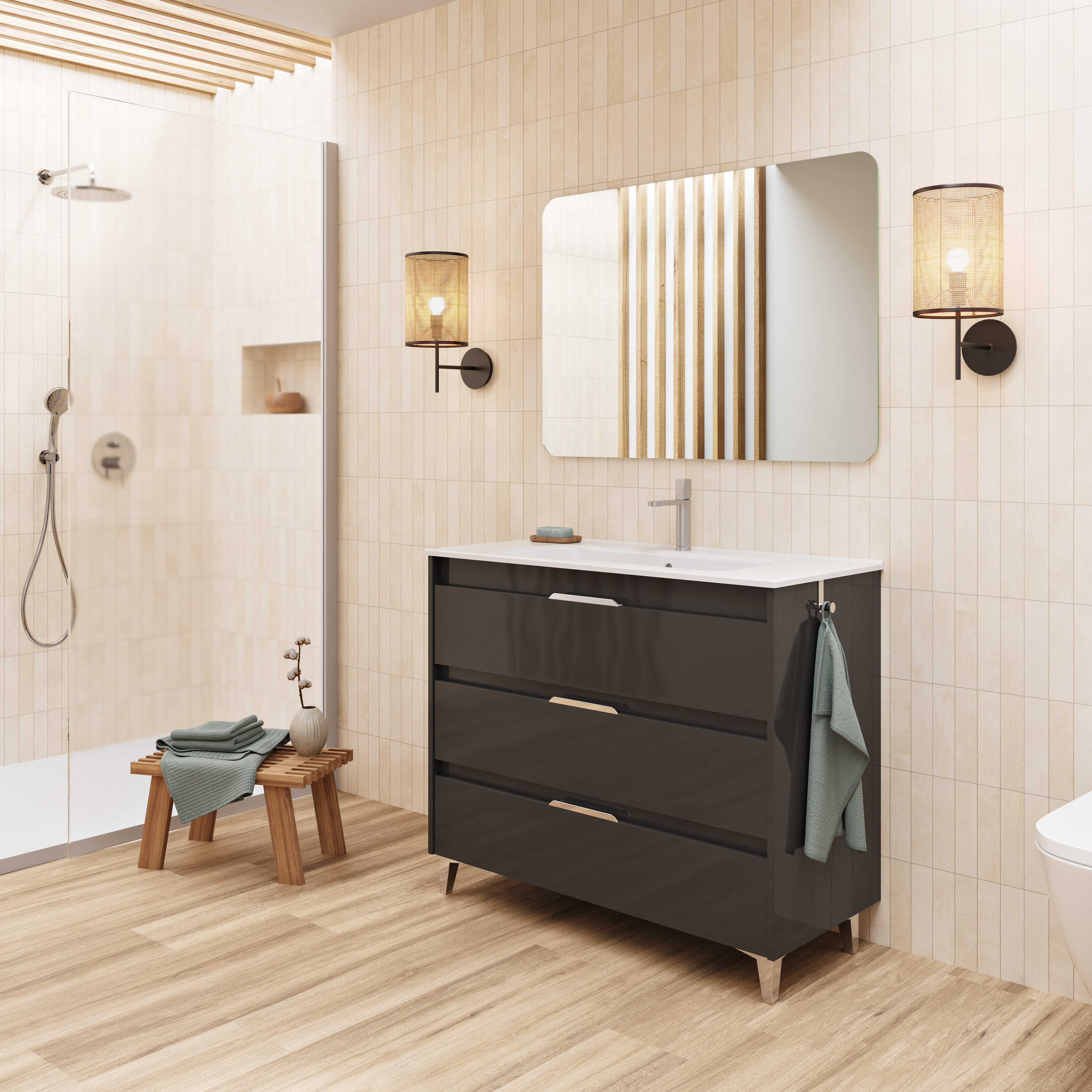 Mueble de baño con lavabo suki antracita 100x45 cm