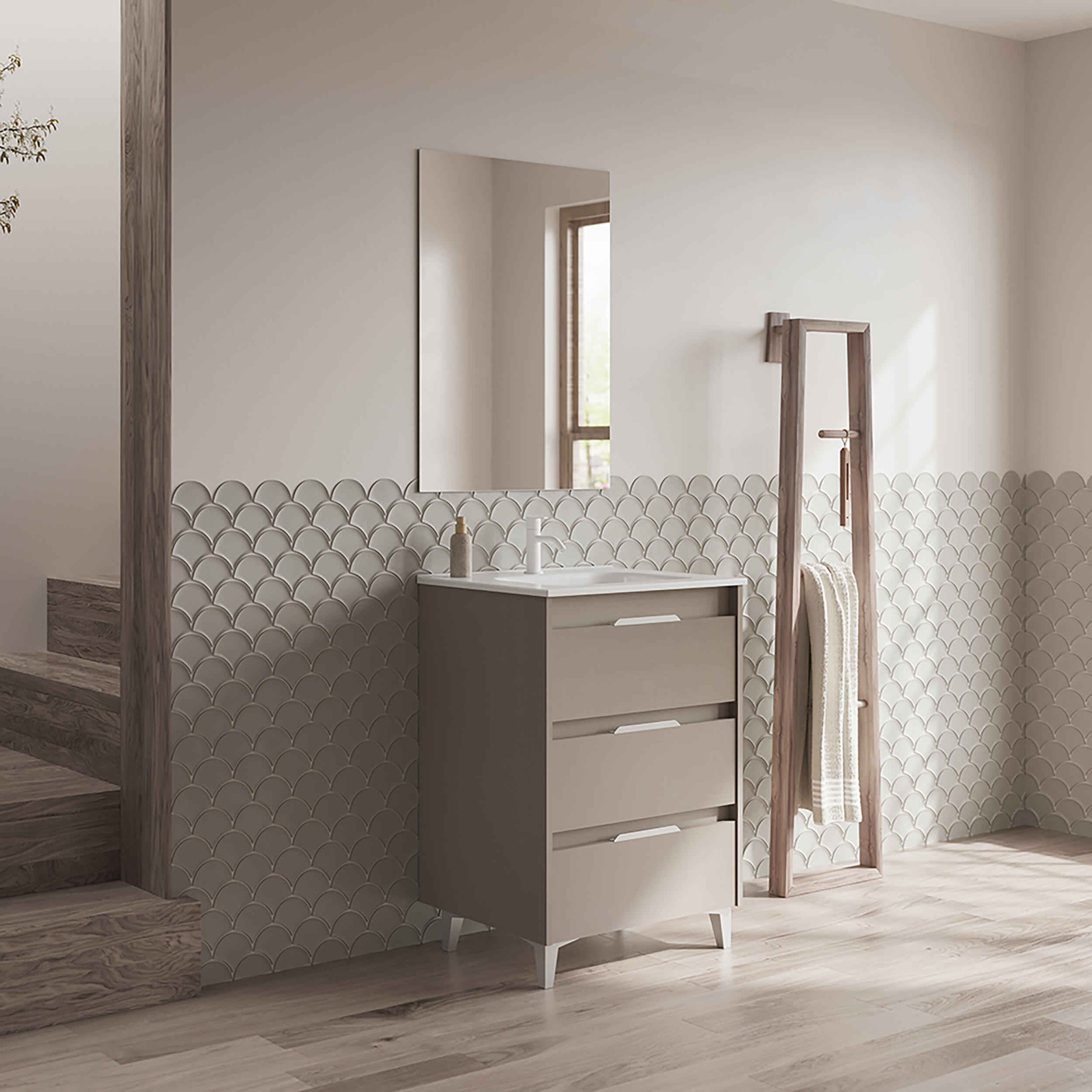 Mueble de baño con lavabo suki topo 60x45 cm