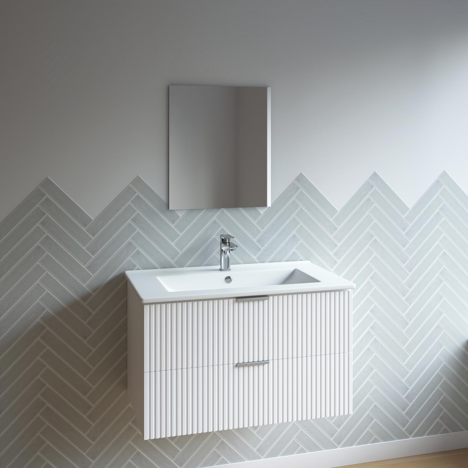 Ensemble meuble de salle de bains suspendu 2 tiroirs blanc L60xP45xH46,6 + simple vasque blanche + miroir AMELIA - 2