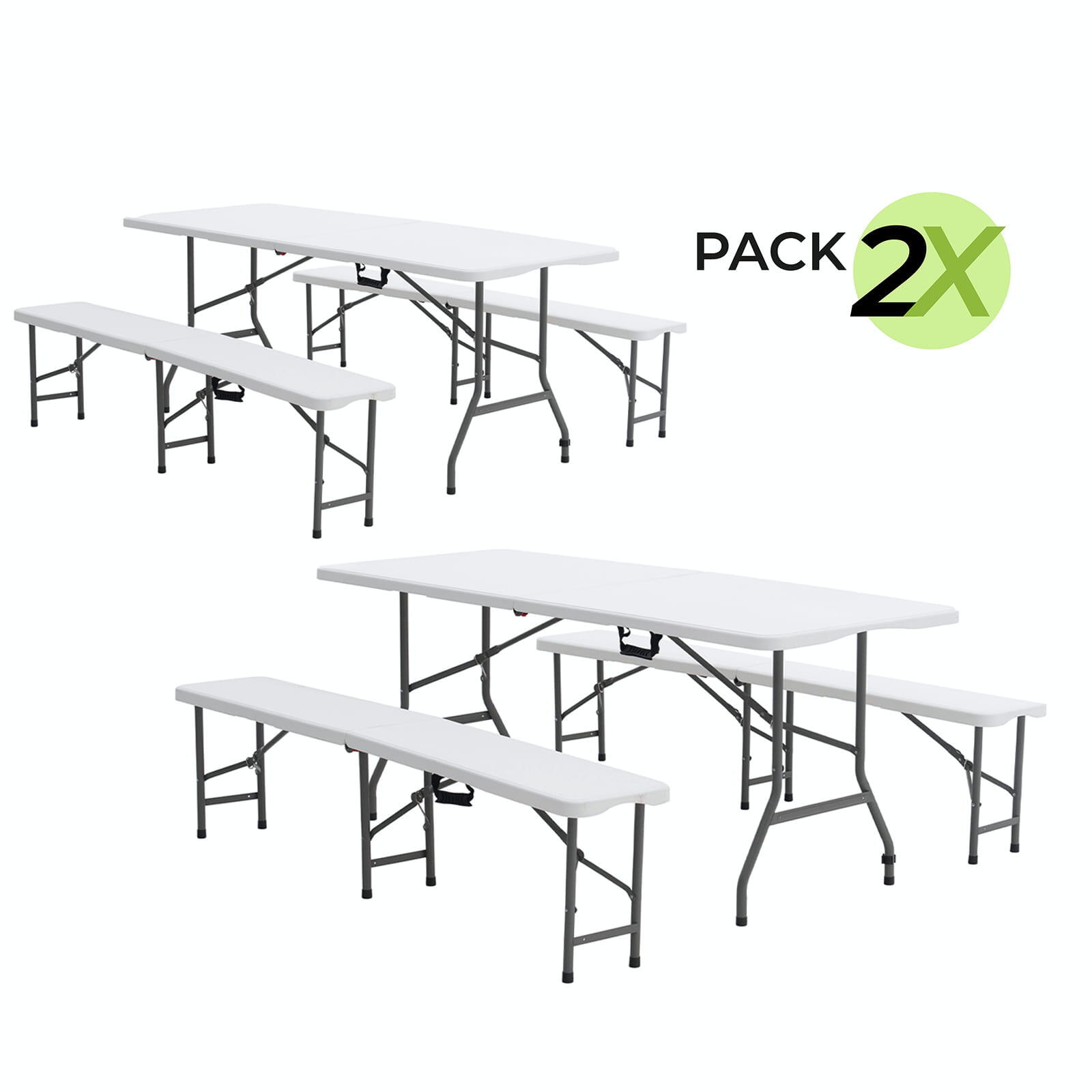 Pack 2 mesas y 4 bancos new koln plegable blanco