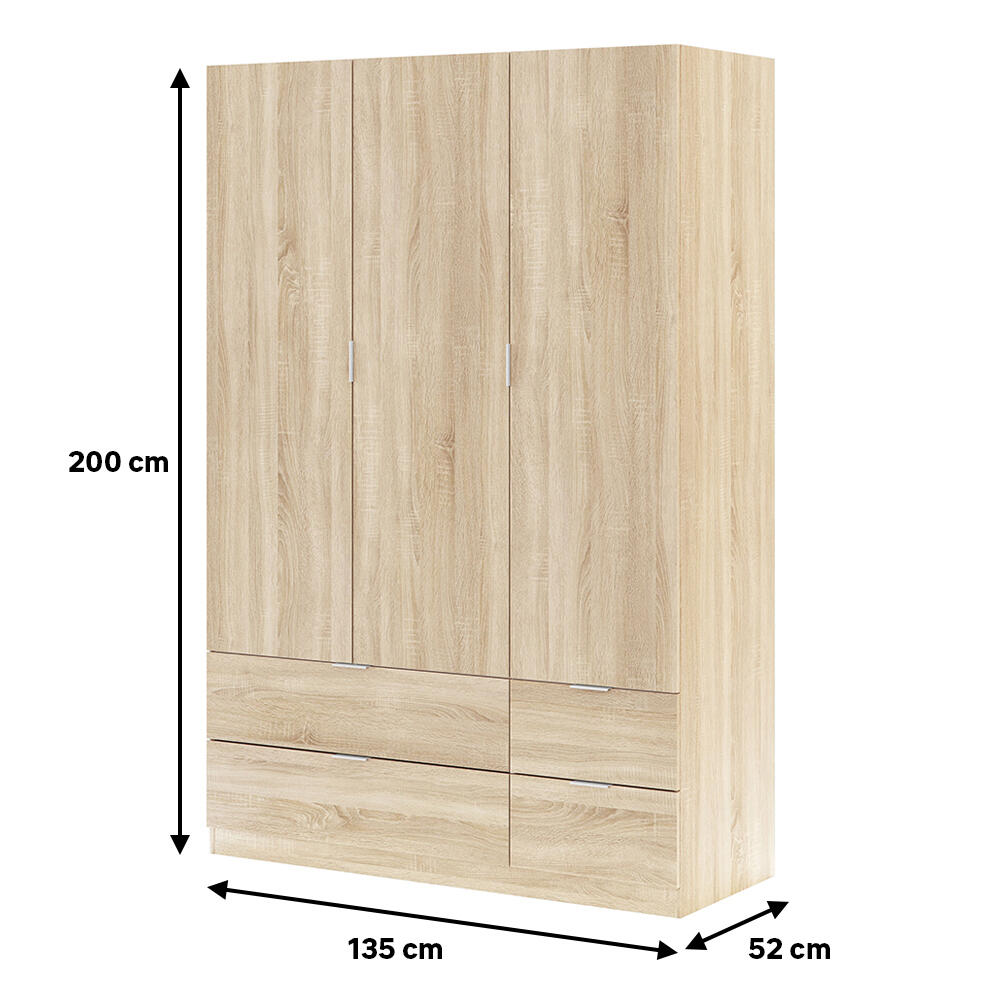 Armario puerta abatible Milo 135x200x52cm roble - 2
