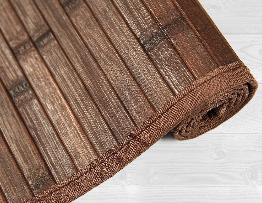Alfombra bambú Dubai 60x90cm tejido plano base antideslizante liso marrón chocolate - 7