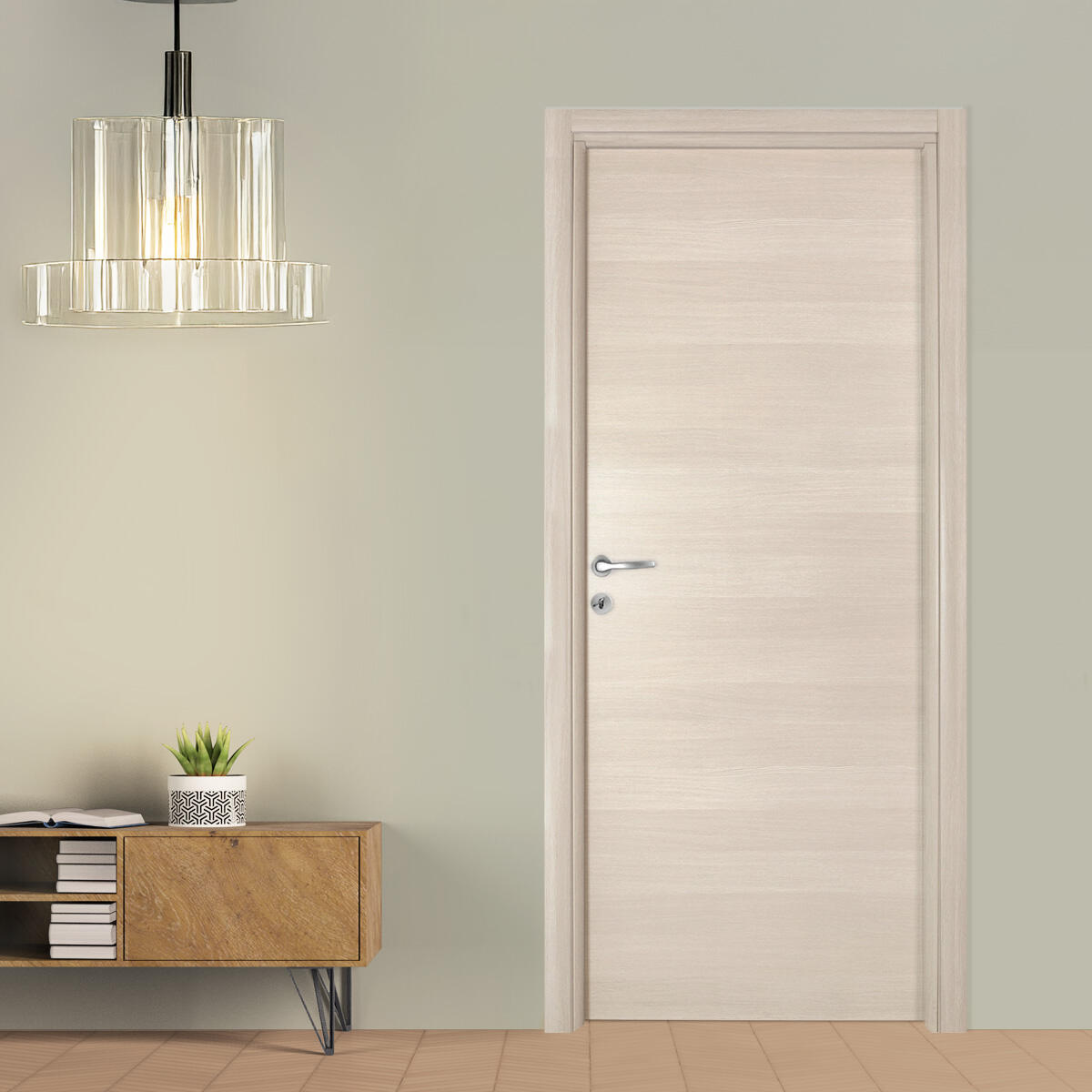 Porta interna a battente Sea in HDF colore ecru, L 80 x H 210 cm, apertura reversibile