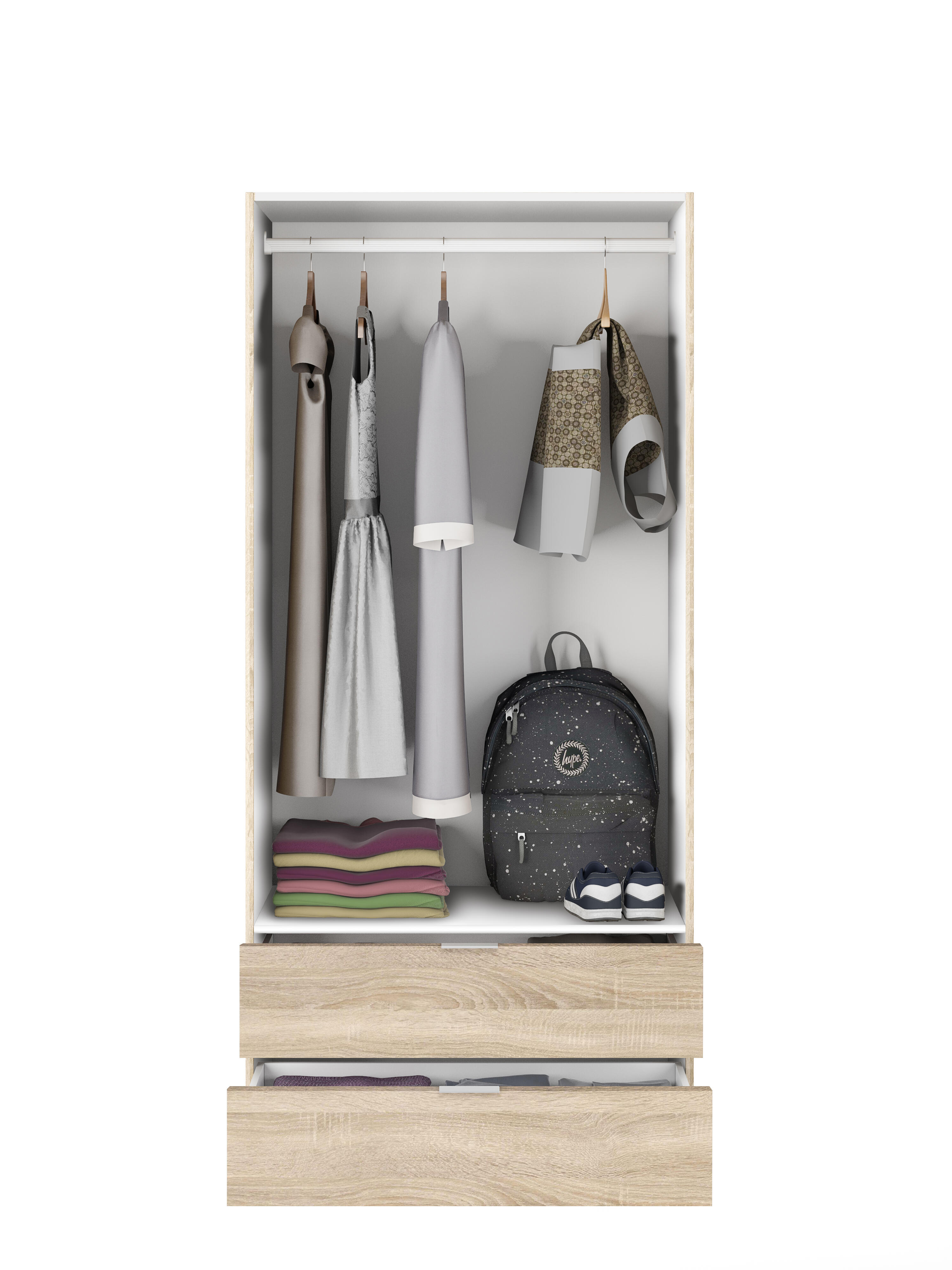 Roupeiro em kit carvalho com 2 portas de bater e 2 gavetas 180x81,2x52 cm Tuc - 3