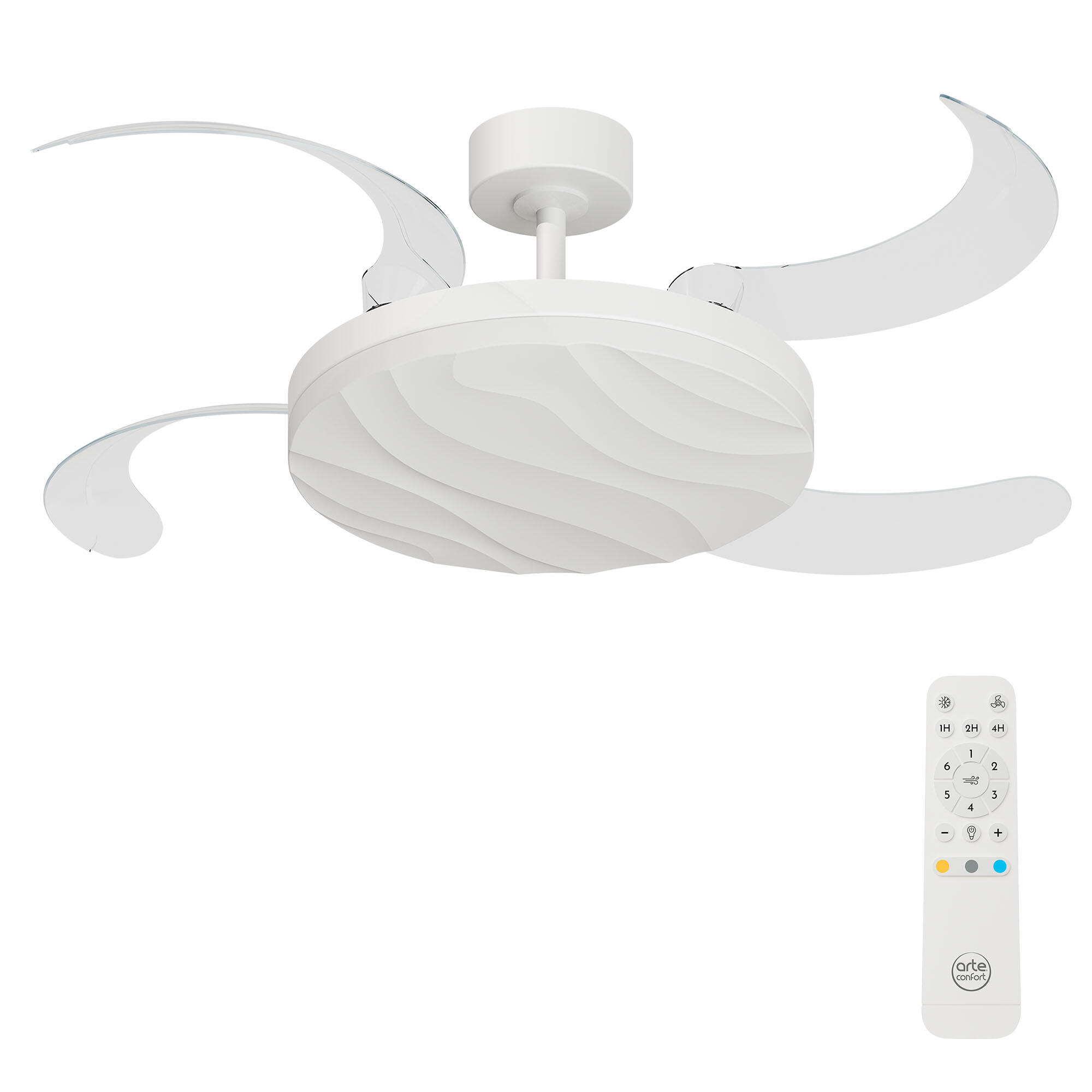 Ventilador de techo con luz silencioso DC 30W con mando ø122 cm Hyla L ARTE CONFORT blanco luz CCT 4 aspas| 6 velocidades| modo verano/invierno| temporizador| brisa| recomendado de 13 a 20m² - 2