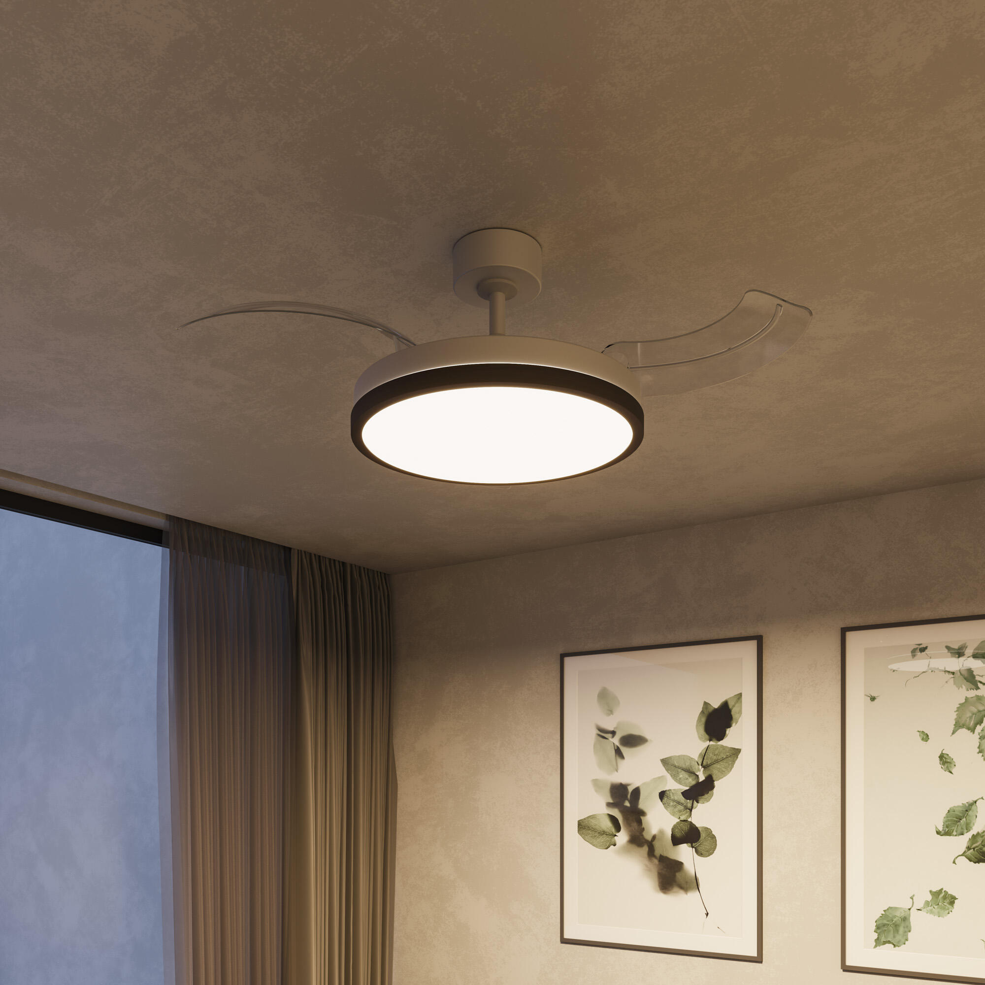Ventilador de techo con luz silencioso DC 30W con mando ø107 cm Velix ARTE CONFORT blanco luz CCT 3 aspas retráctiles tipo lámpara| 6 velocidades| modo verano/invierno| brisa| recomendado de 13 a 20m² - 5
